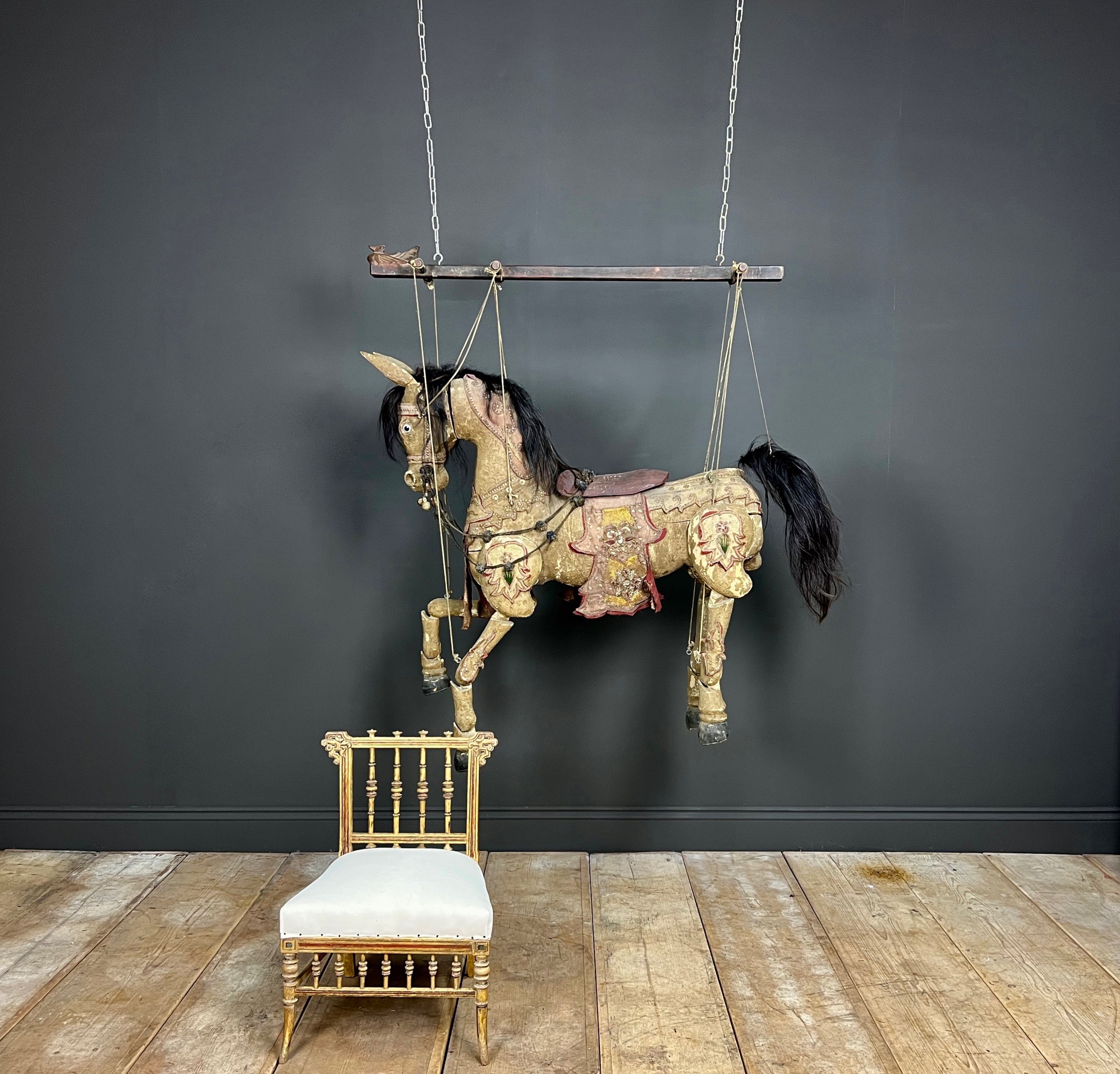 Large Antique Articulated Burmese Horse Marionette
