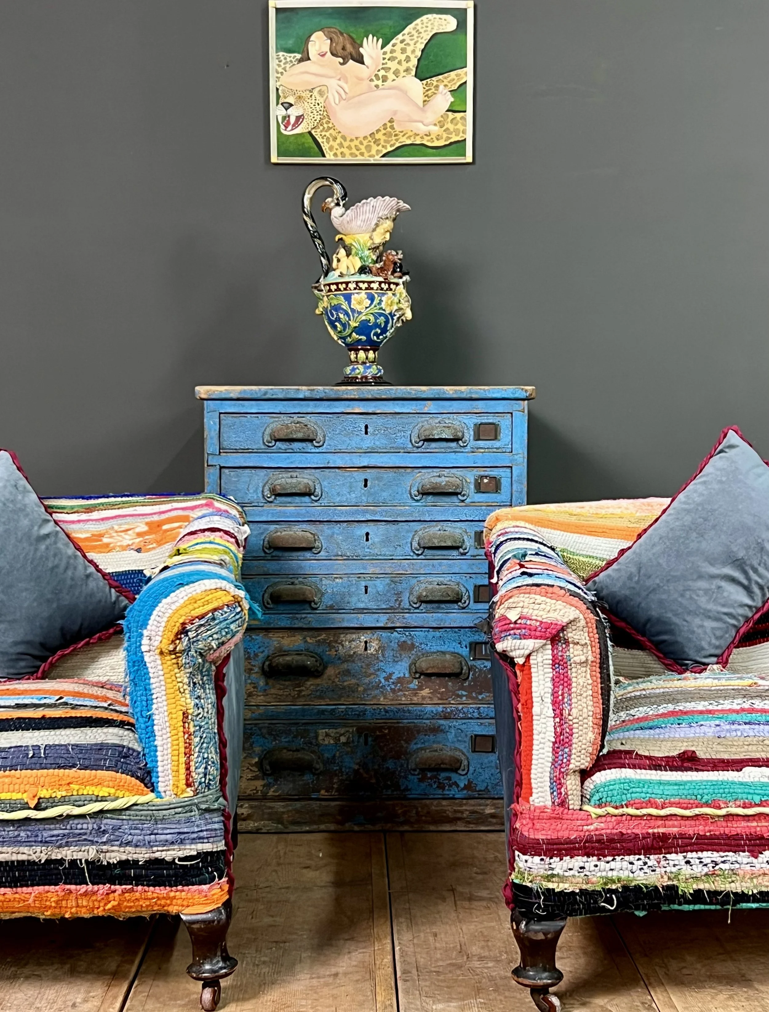 Pair of Edwardian Boucherouite Rag Rug Chairs