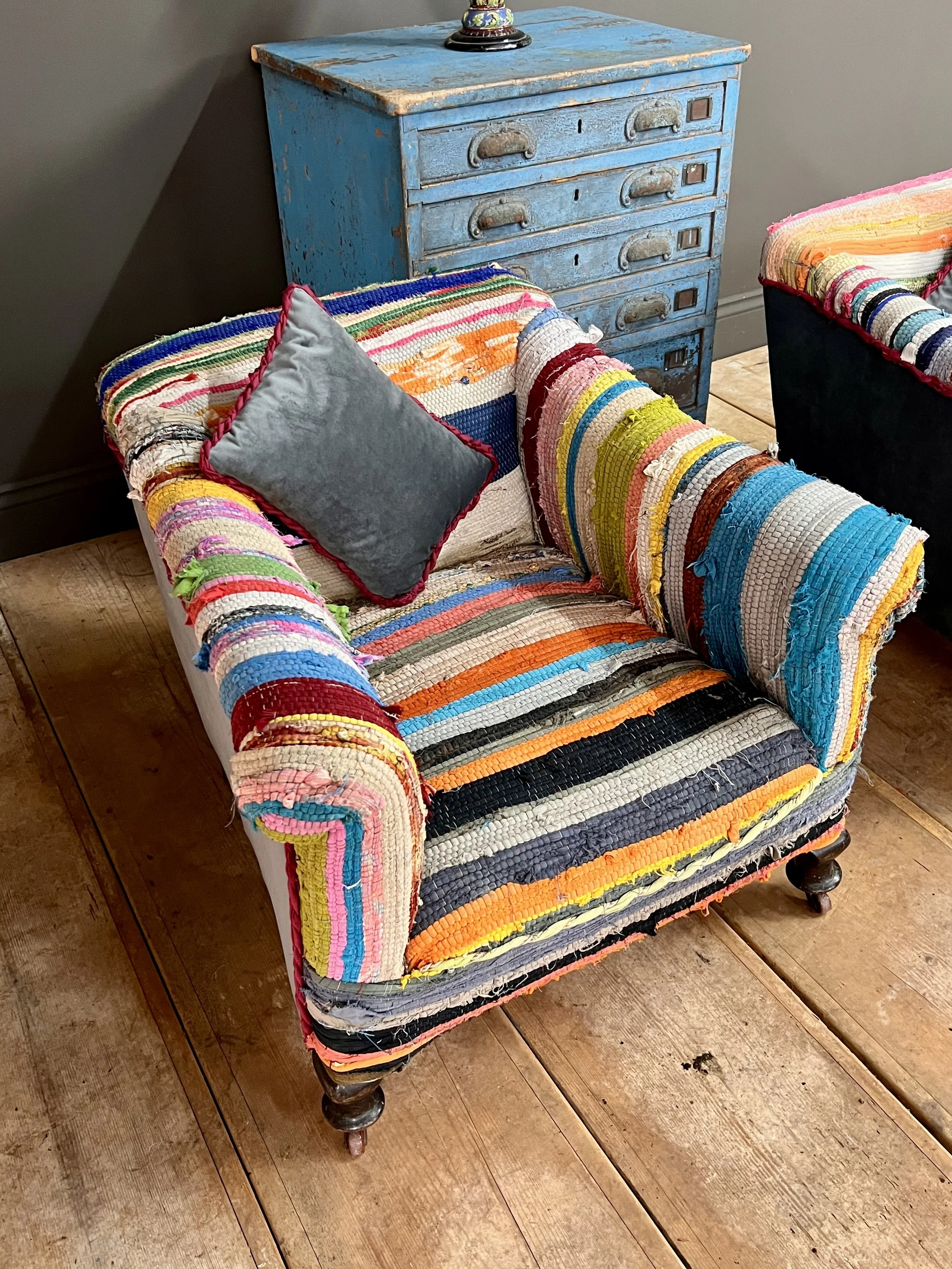 Pair of Edwardian Boucherouite Rag Rug Chairs