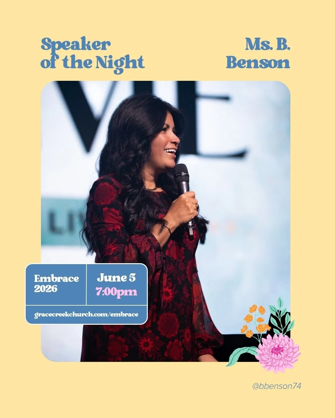 We are so excited to hear from our very own, Ms. B. Benson, tomorrow night at Embrace!✨ She has a heart to see women walk in love, unity, and strength as they grow in knowing who they are in Christ! You won&rsquo;t want to miss the impactful and time
