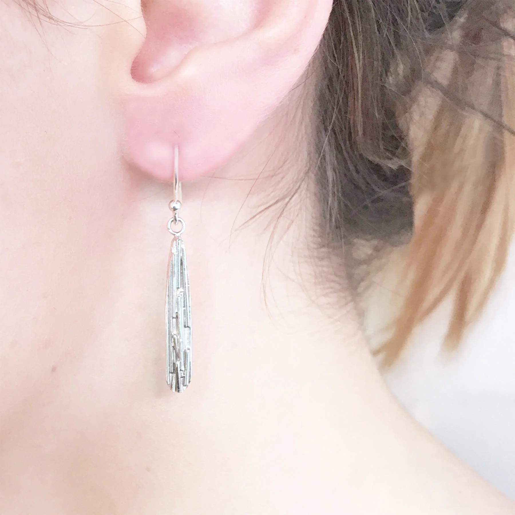 Model Silver Teardrop Earrings Long