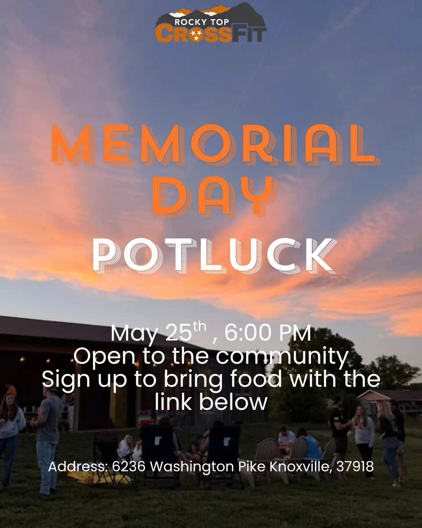 Join us for a potluck on Memorial Day! May 25th at 6:00 PM at the Ragland&rsquo;s Farm, 6236 Washington Pike Knoxville, 37918. Bring and food and anyone you want, it&rsquo;s open to the community. Follow this link to sign up to bring food: https://fo