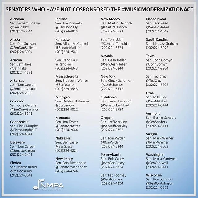 Let&rsquo;s go #MusicArmy!! 65 senators so far but many more to call / insta / tweet and hold accountable! 🎶 #songwriter #artist #musicmodernizationact #producer #creator #streaming #copyright