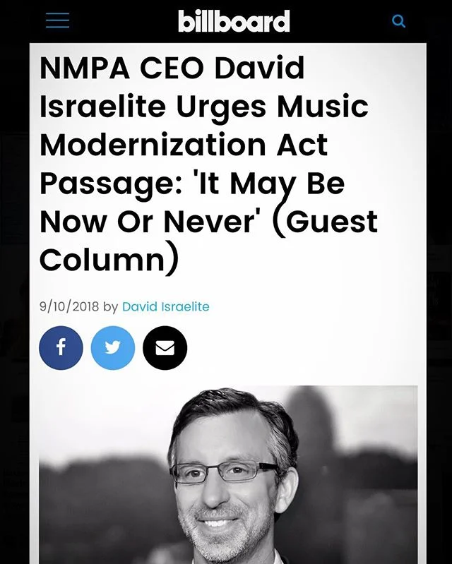 Check out @billboard for the latest on where the #musicmodernizationact stands | link in bio - https://www.billboard.com/articles/business/8474540/nmpa-ceo-david-israelite-music-modernization-act-passage-column
.
.
.
.
.
#songwriter #artist #mma #mus
