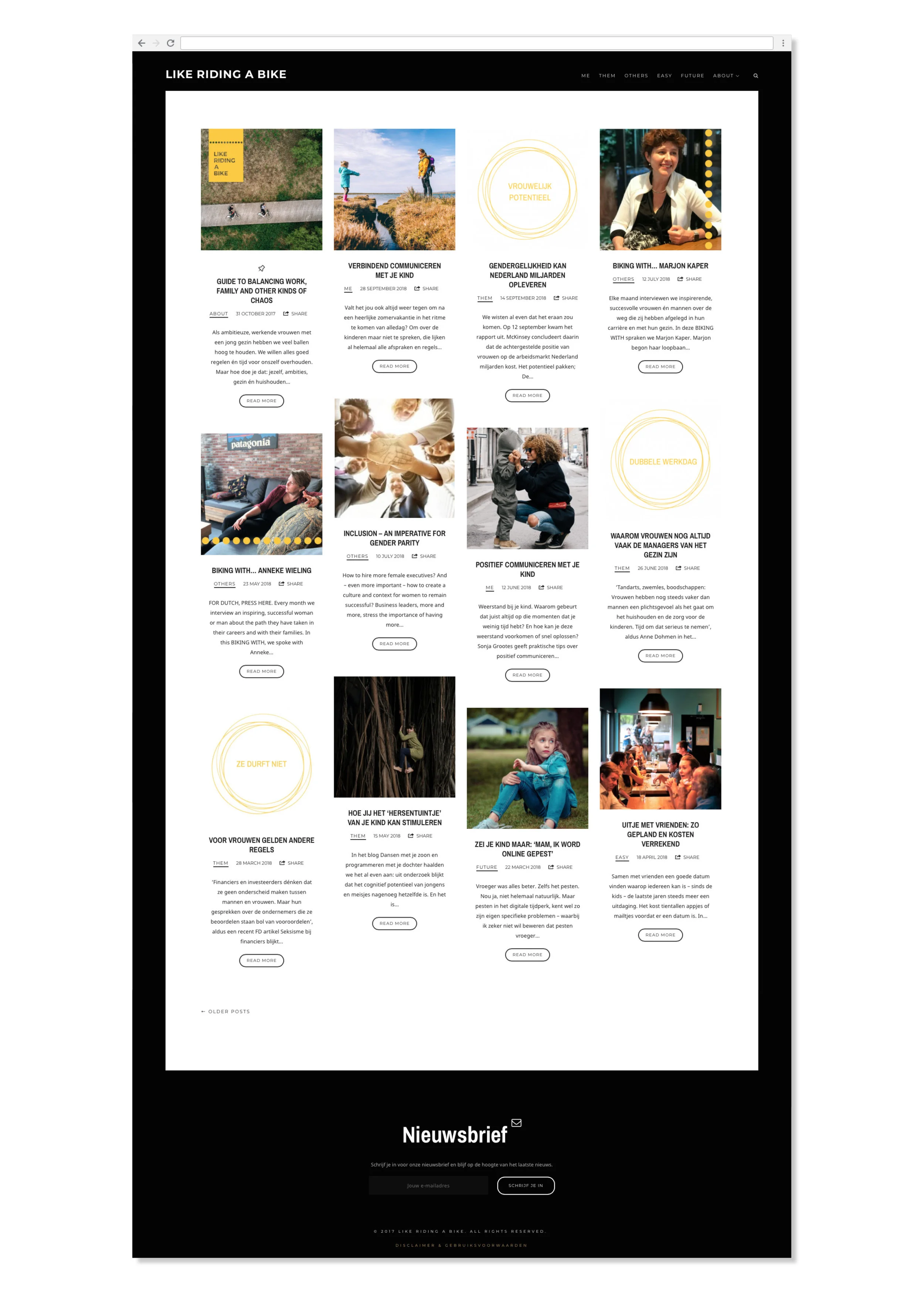  Ontwerp van ondermeer logo, huisstijl, kaartjes en website voor  LIKE RIDING A BIKE . Een platform dat het leven van ambitieuze vrouwen met gezin wil verrijken en vergemakkelijken. A guide to balancing work, family and other kinds of chaos. 