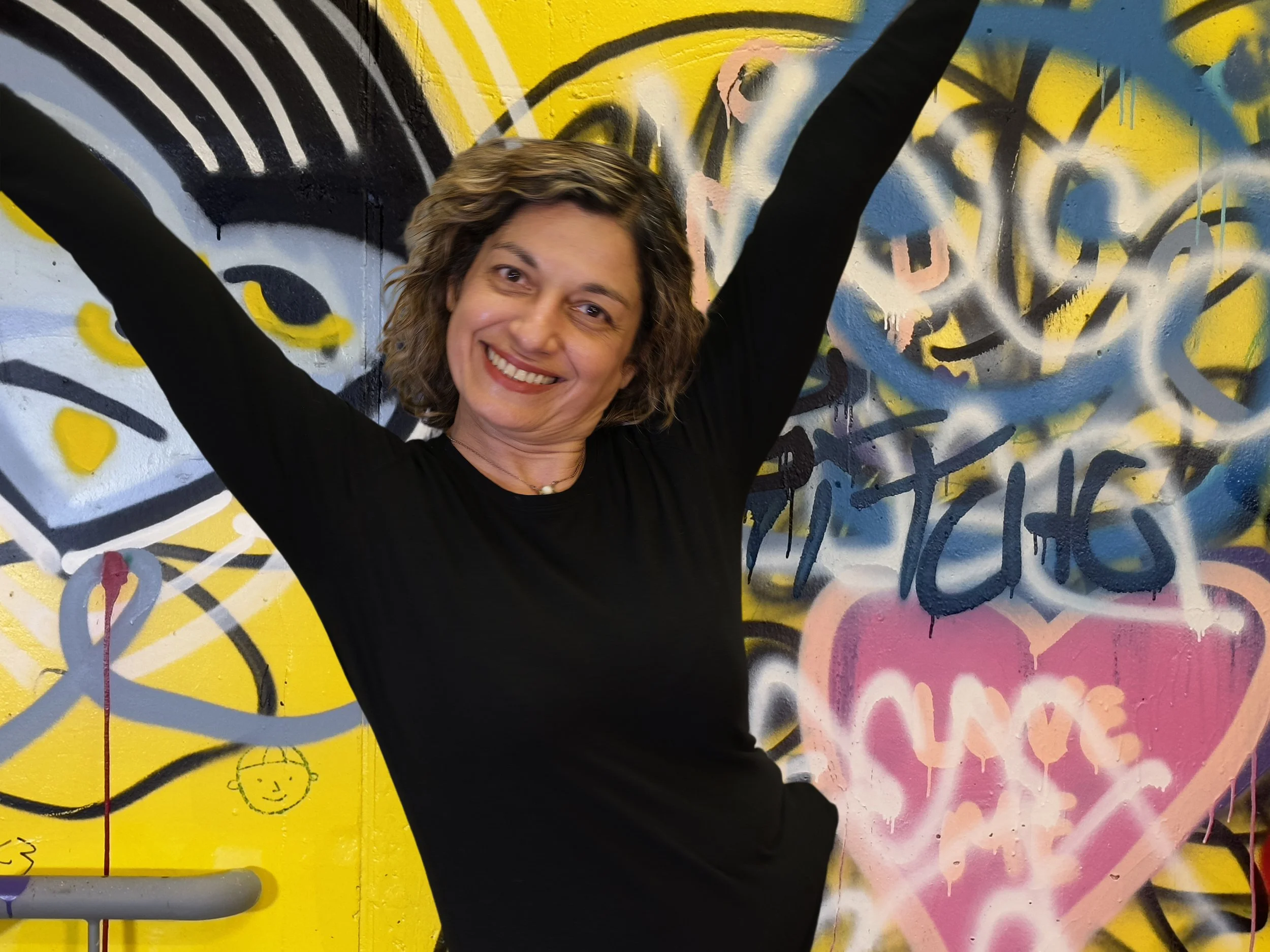 Nooshin in a graffiti hallway