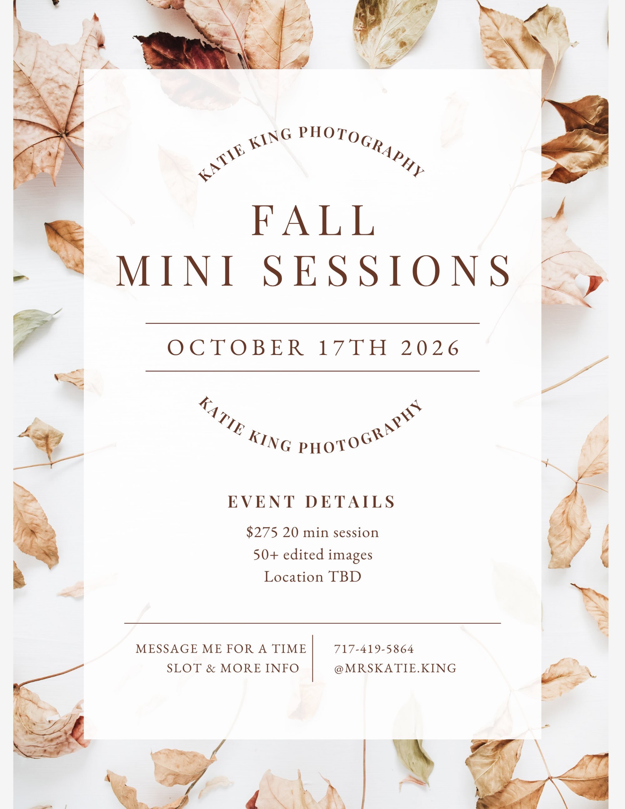 It&rsquo;s that time of year again!!!!! Reach out to book a mini session! 🍁🍂