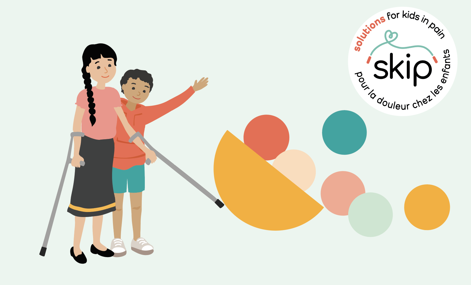 Two illustrated children tip over a bowl of polka dots