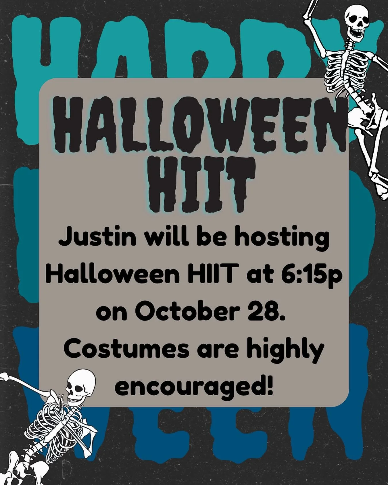It&rsquo;s time to get spooky with Justin! So get your costumes ready and get moving at spooky HIIT at 6:15p on October 28!🎃🪦👻