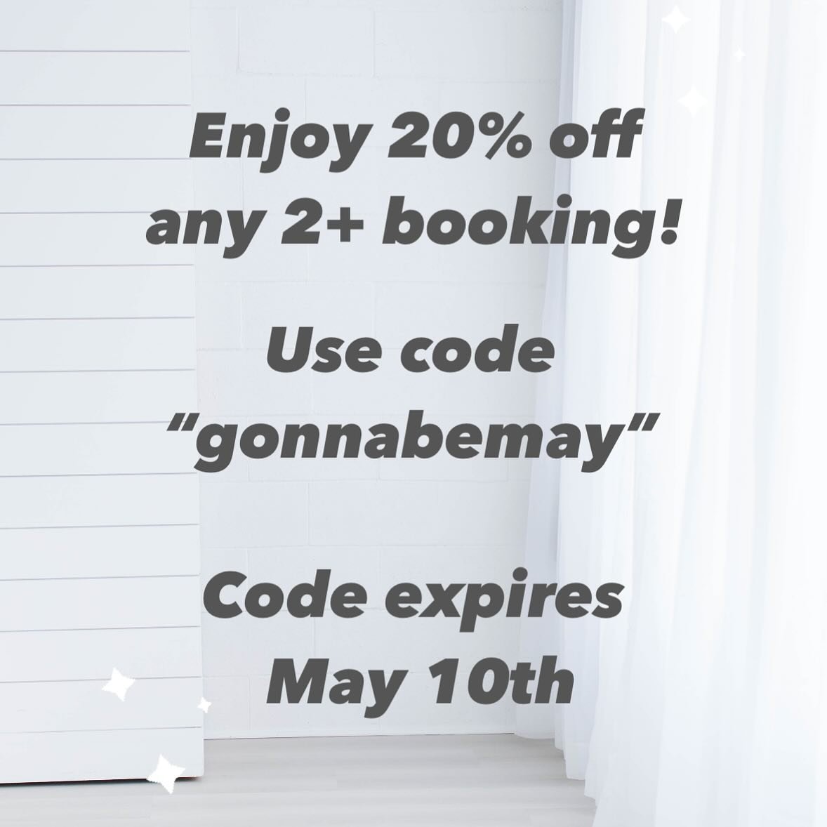 It&rsquo;s gonna be May!! Enjoy 20% when you book any 2+ hour booking until May 10th! ✨

#studiospace #studio #bayareaphotographers #bayareafamilyphotographer #itsgonnabemay