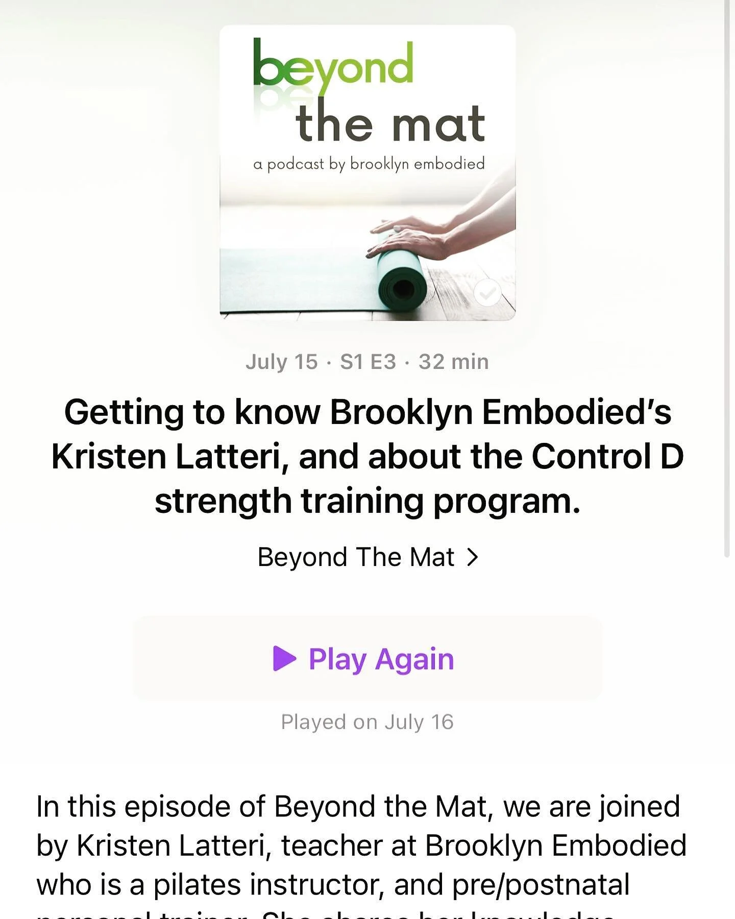 EPISODE 3!!🎙 The next episode is here and available on Apple, Amazon, Spotify, and wherever you find your podcasts. 👂Tune into Getting to know Brooklyn Embodied’s Kristen Latteri and all about our signature strength training program. 
AND Kr