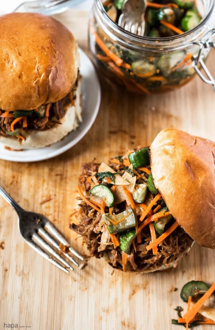 Slow Cooker Korean Pulled Pork Sandwich