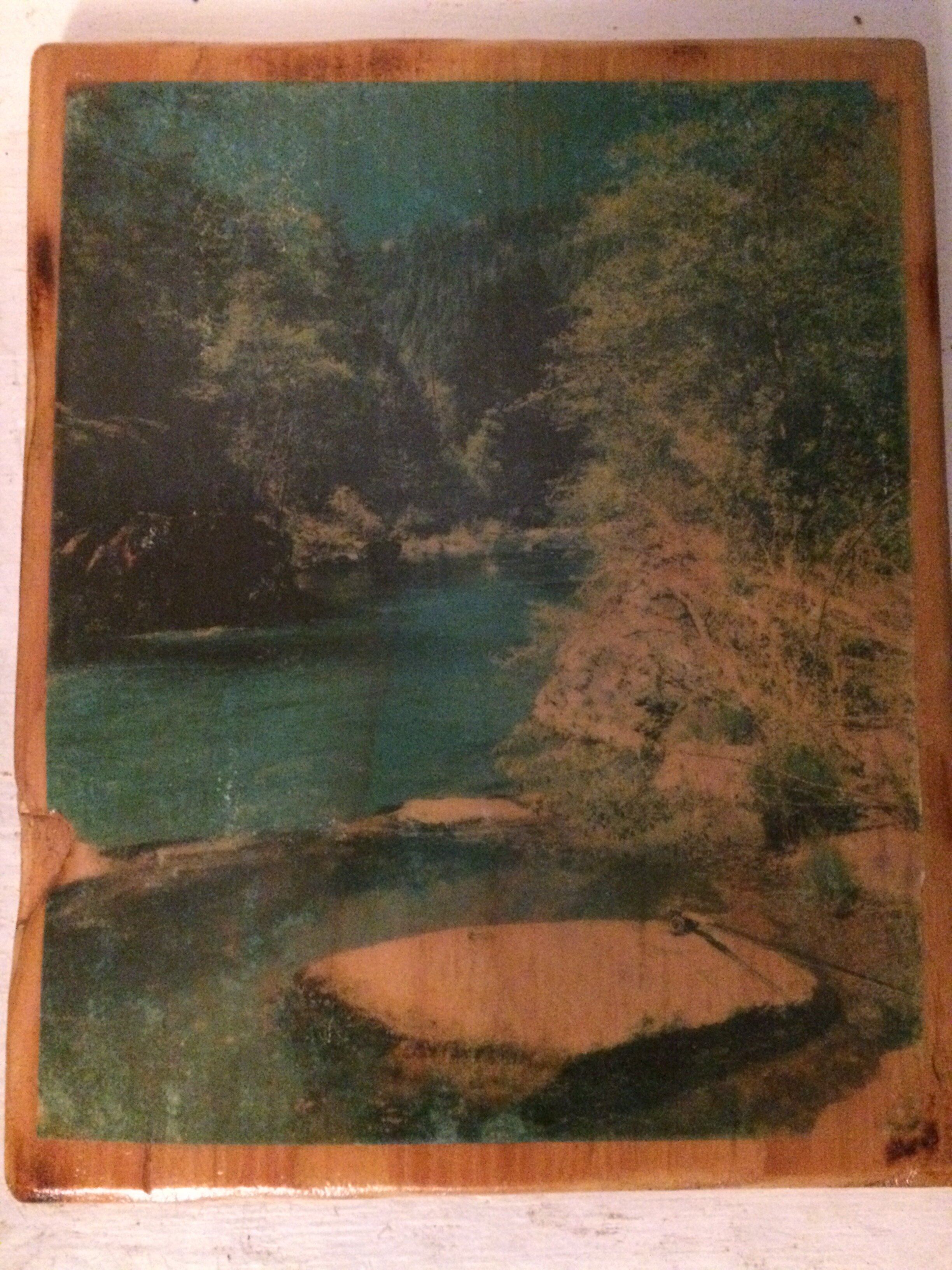 photo transfer - Mccloud river on plywood