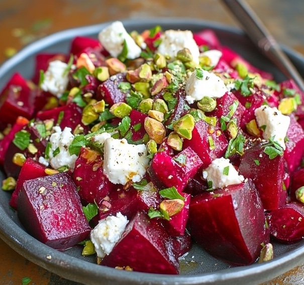 Spring Beet, Goat Cheese, and Pistachio Salad Recipe By fellow ALKie and chef, Juli Posner