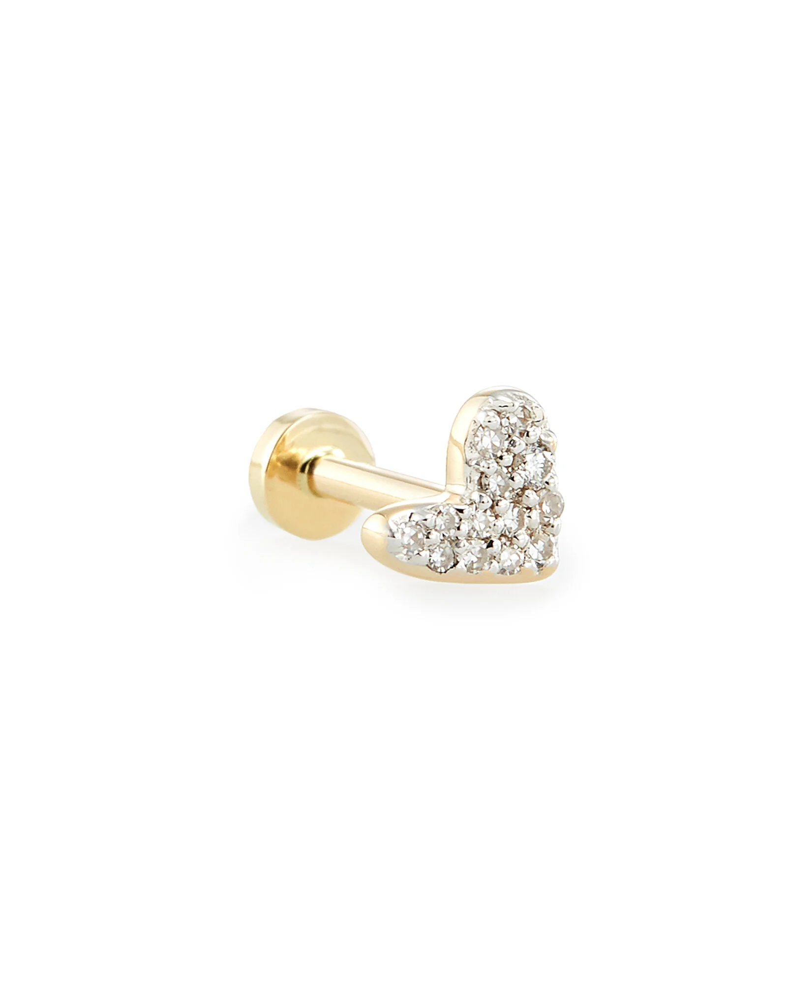 Ari Heart Mini 14K Yellow Gold Stud Earring In White Diamond   $200.00