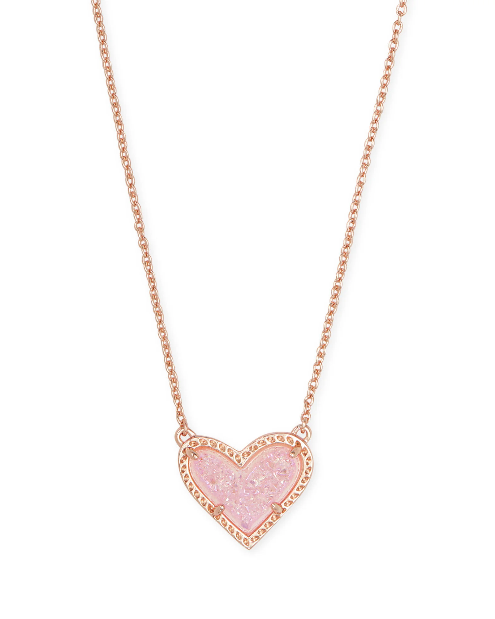  Ari Heart Rose Gold Short Pendant Necklace In Pink Drusy   $58.00  