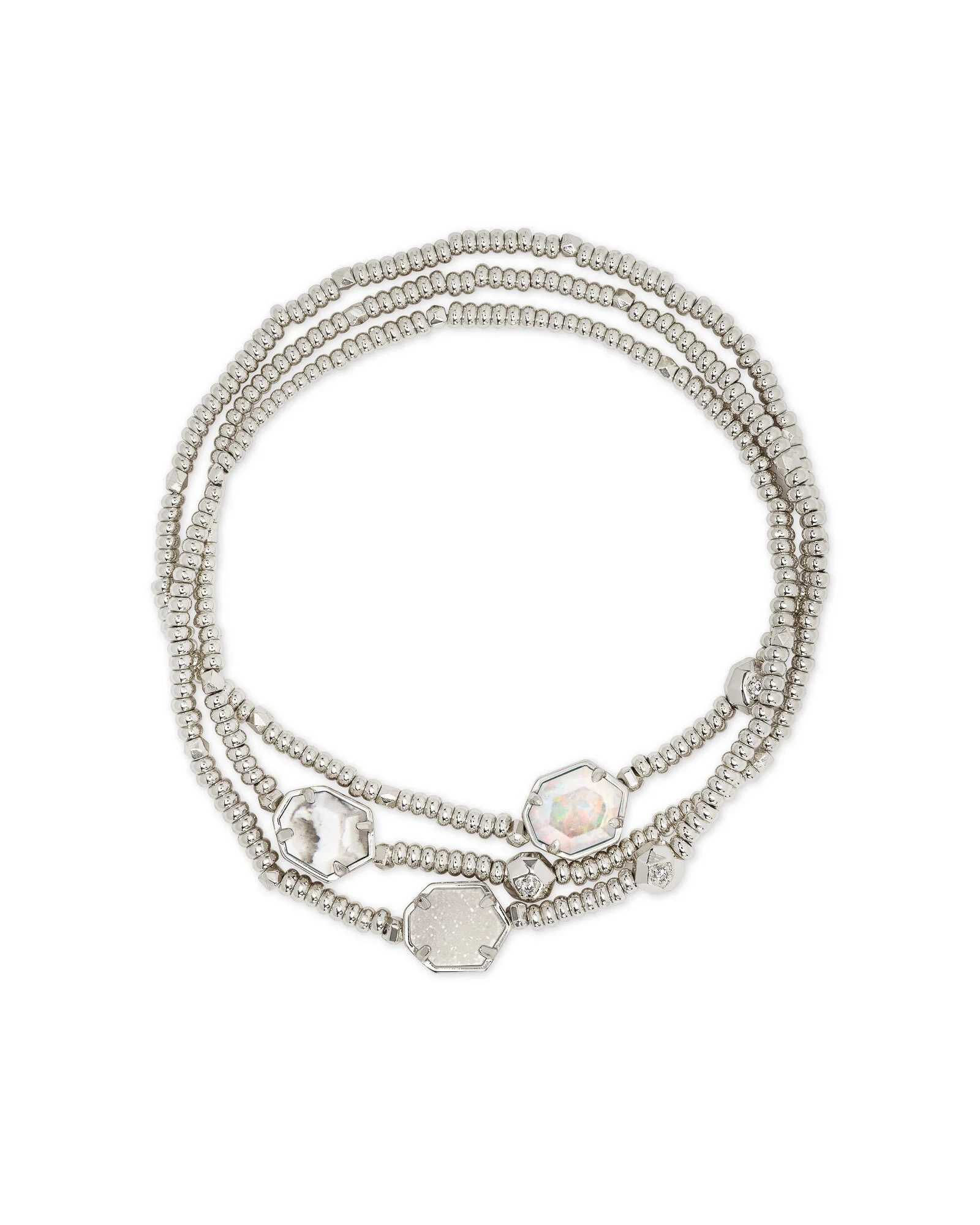 Tomon Silver Bracelet Set Of 3 In White Mix   $68.00