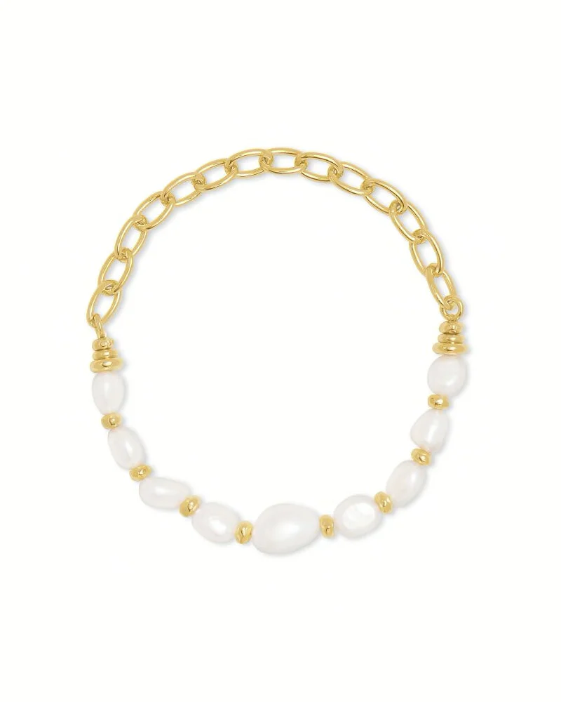 Demi Gold Stretch Bracelet In White Baroque Pearl   $58.00