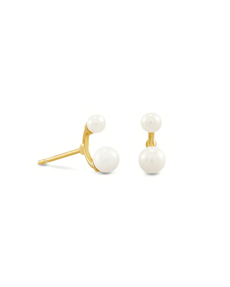 Demi Gold Stud Earrings In White Baroque Pearl   $48.00