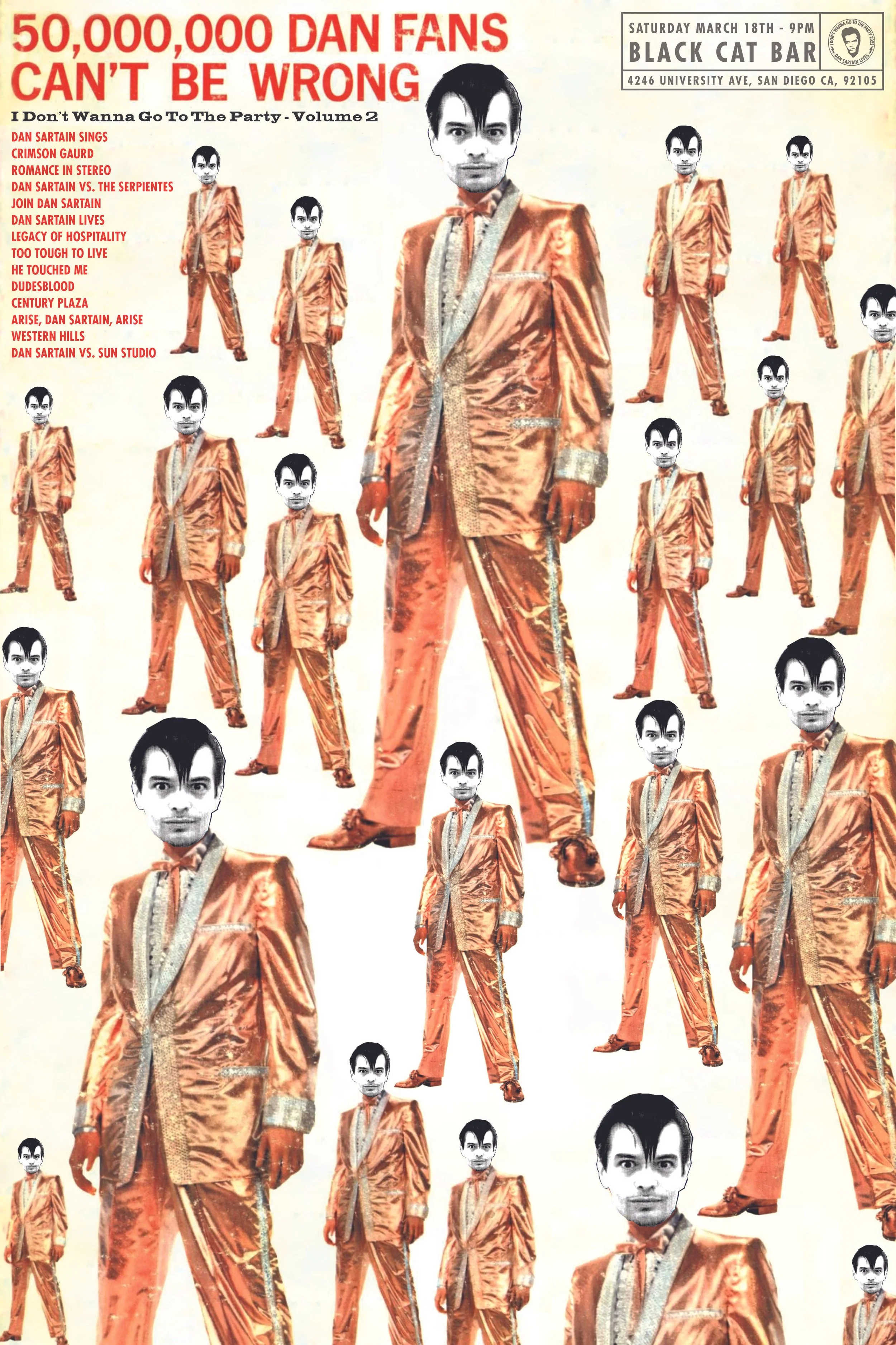 Promotional poster for "I Don't Wanna Go To The Party 2023: Dan Sartain Tribute Night" 2023