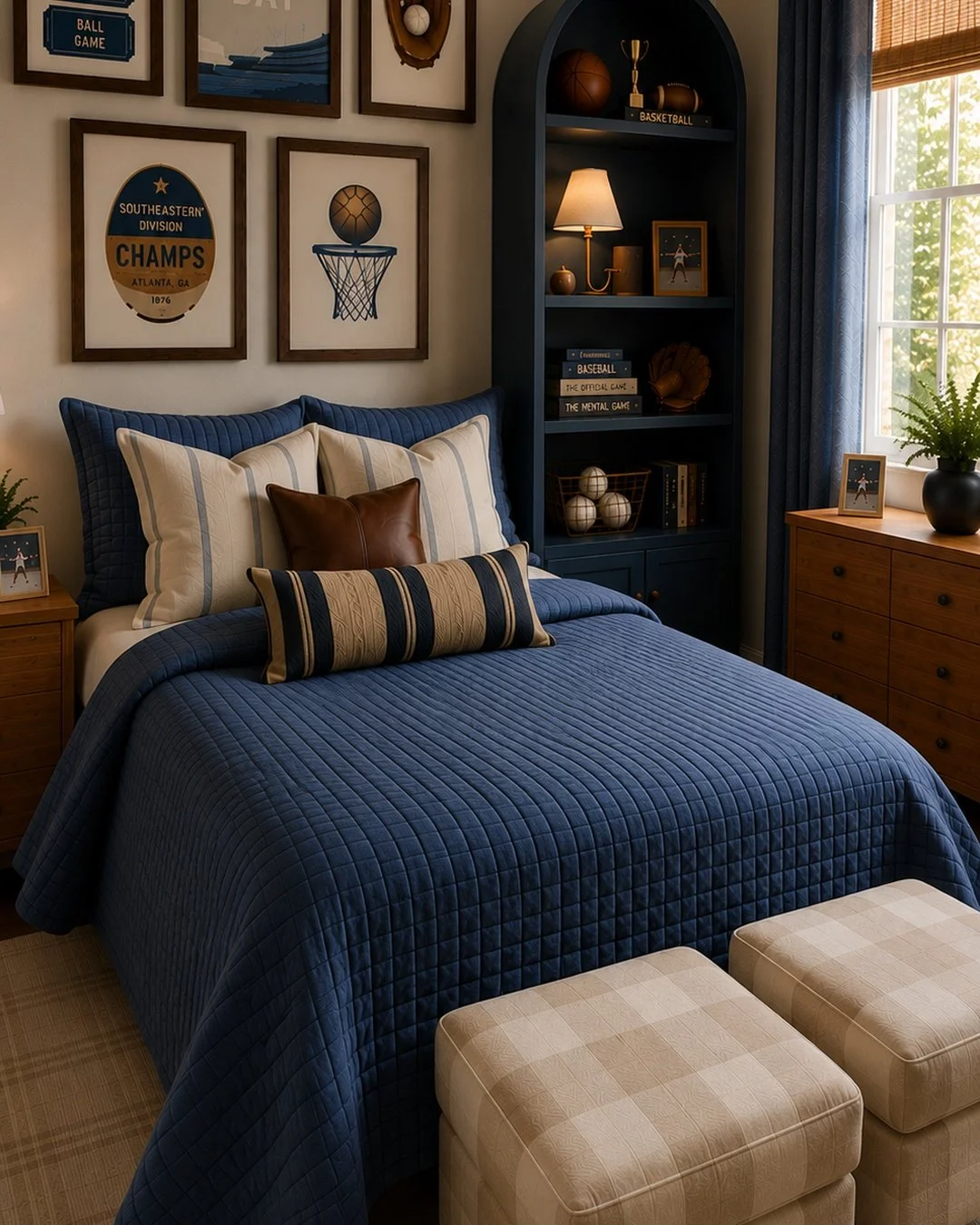 target boys bedroom design with navy bedspread