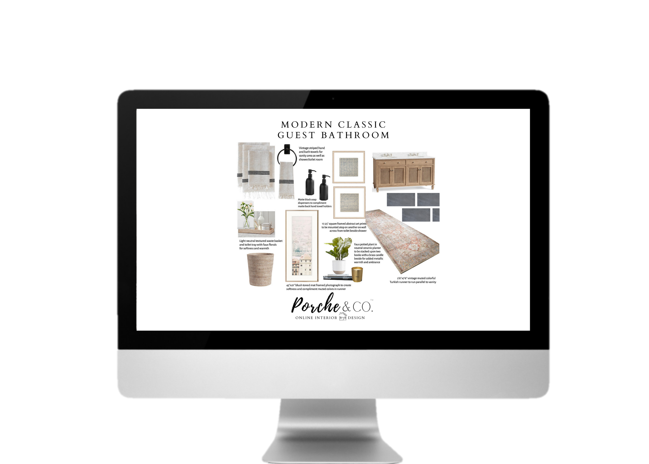 E-Design Client Feature :: Modern Classic Guest Bath- 2D Vision Board Package :: Porche &amp; Co.