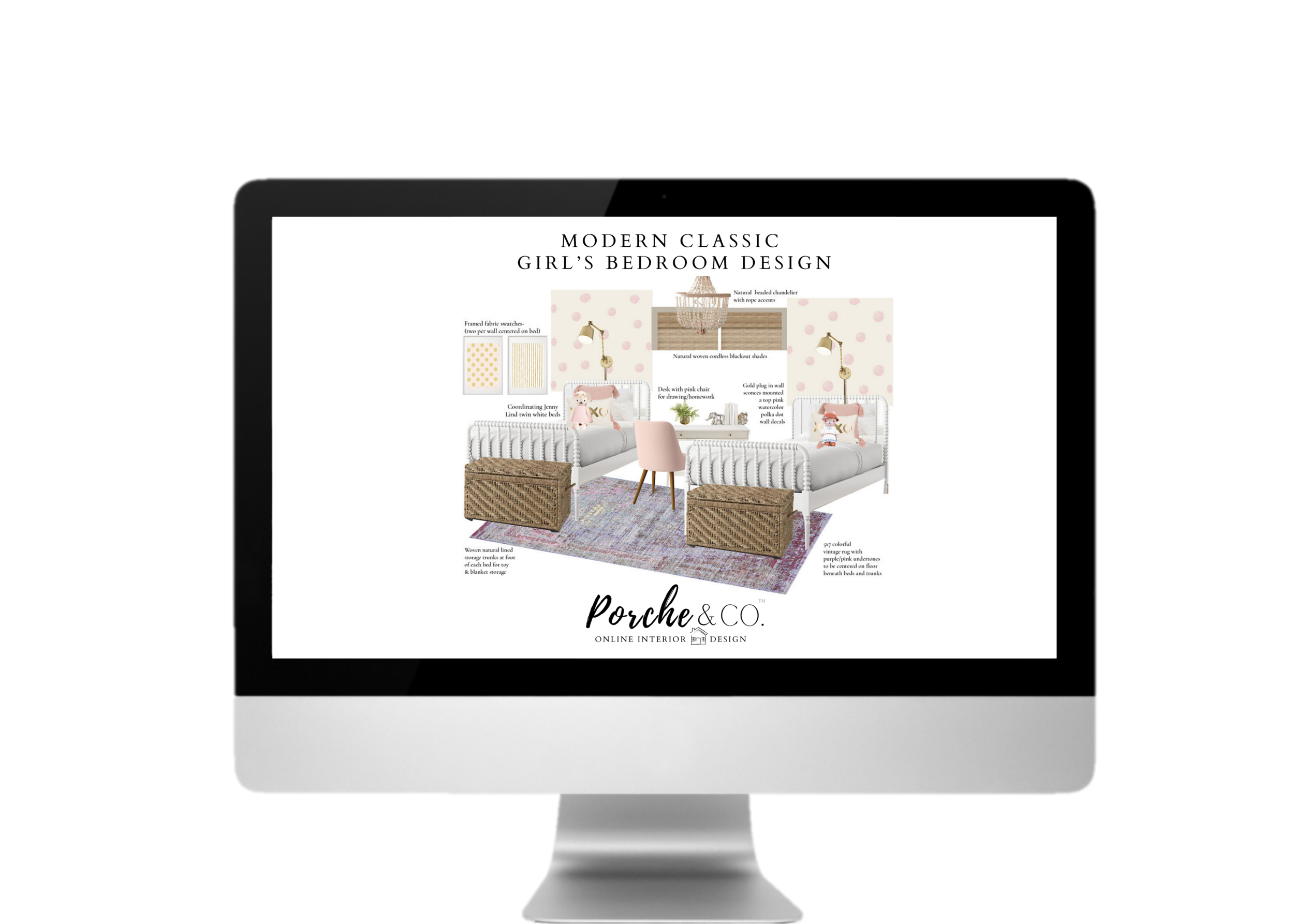 E-Design Client Feature :: Modern Classic Girl’s Bedroom- 2D Vision Board Package :: Porche &amp; Co.