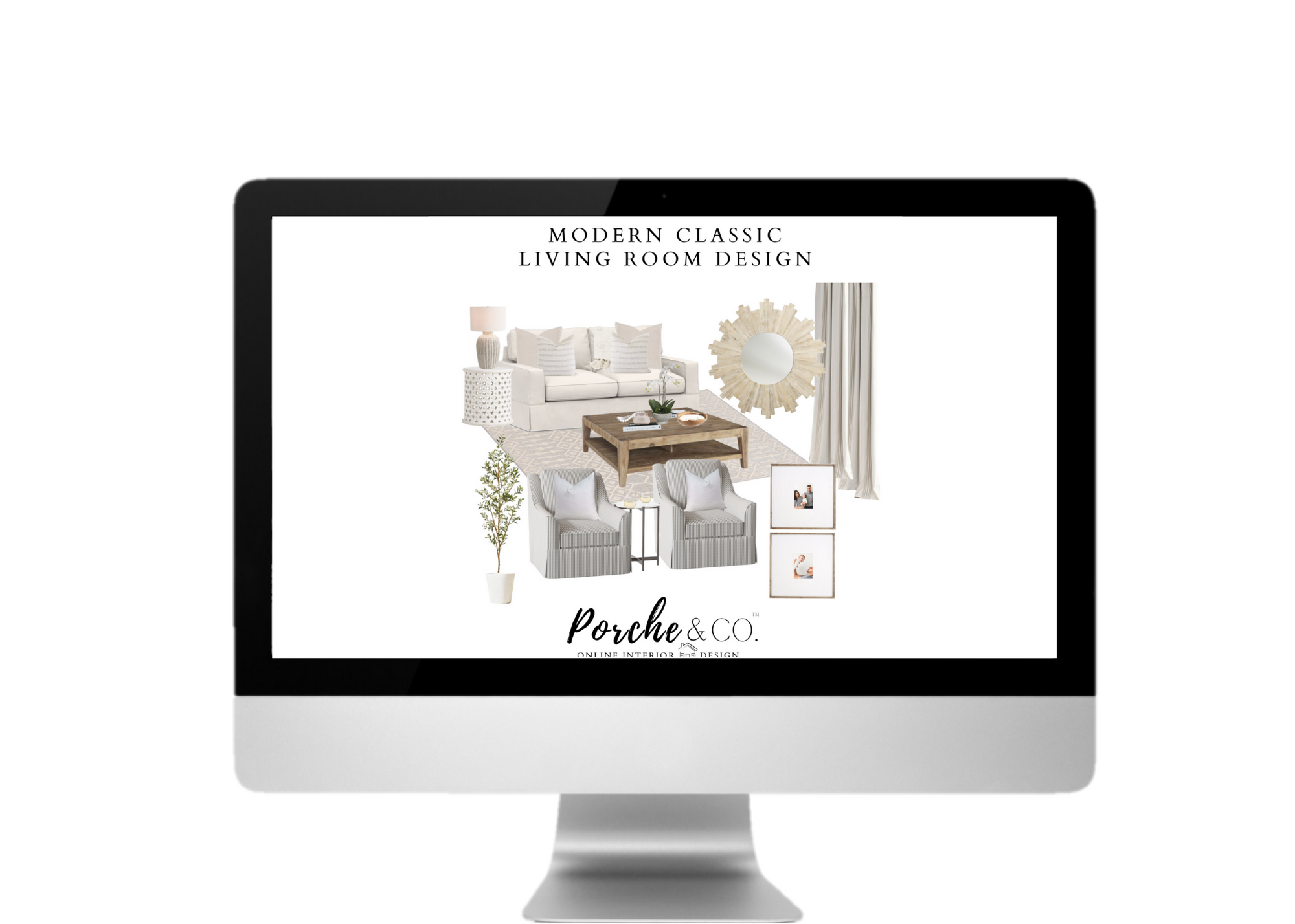 E-Design Client Feature :: Modern Classic Living Room - 2D Vision Board Package :: Porche &amp; Co. 