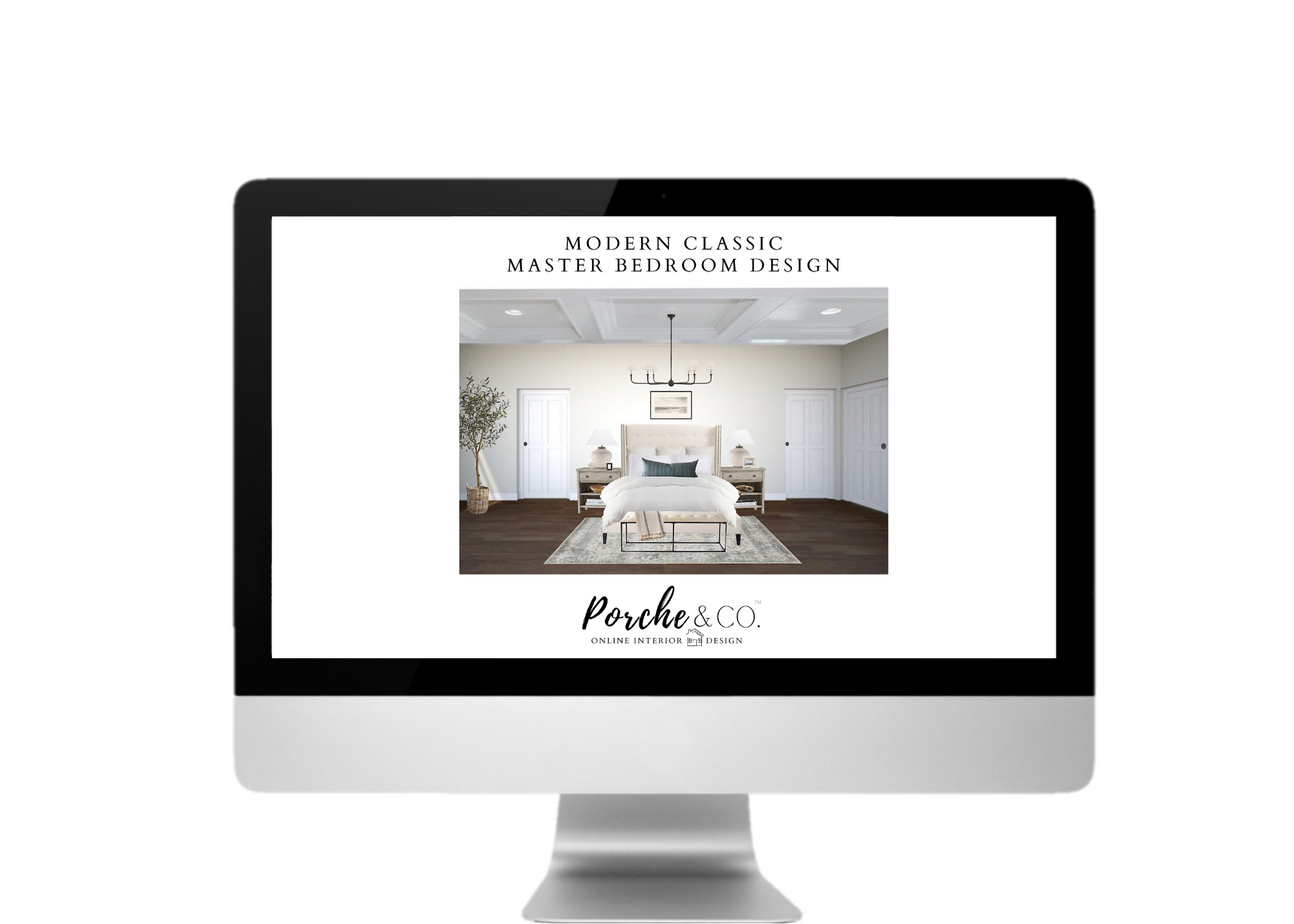 E-Design Client Feature :: Modern Classic Master Bedroom - 3D Vision Board Package :: Porche &amp; Co.