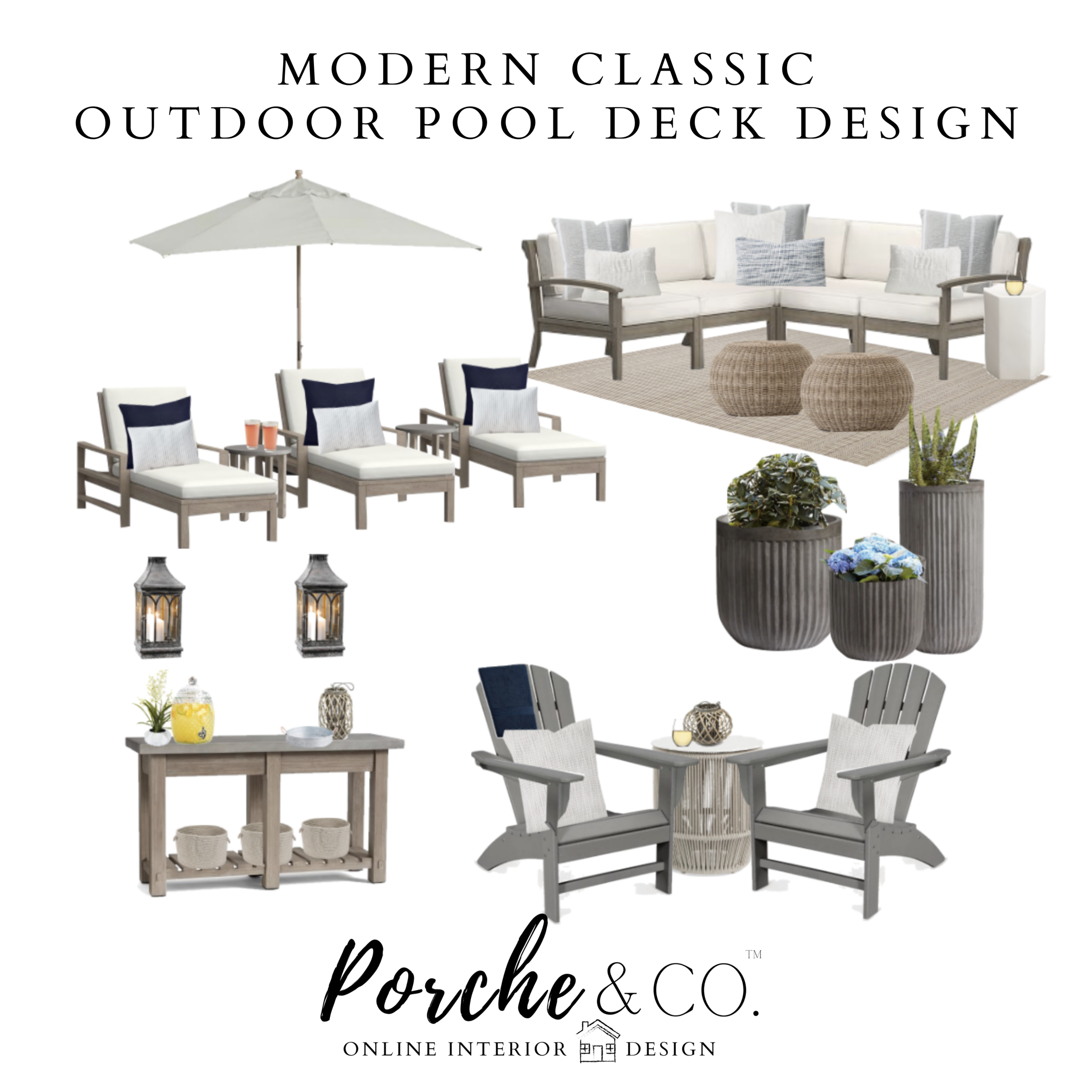 E-Design Client Feature :: Modern Classic Outdoor Pool Deck Design - 2D Vision Board Package :: Porche &amp; Co.