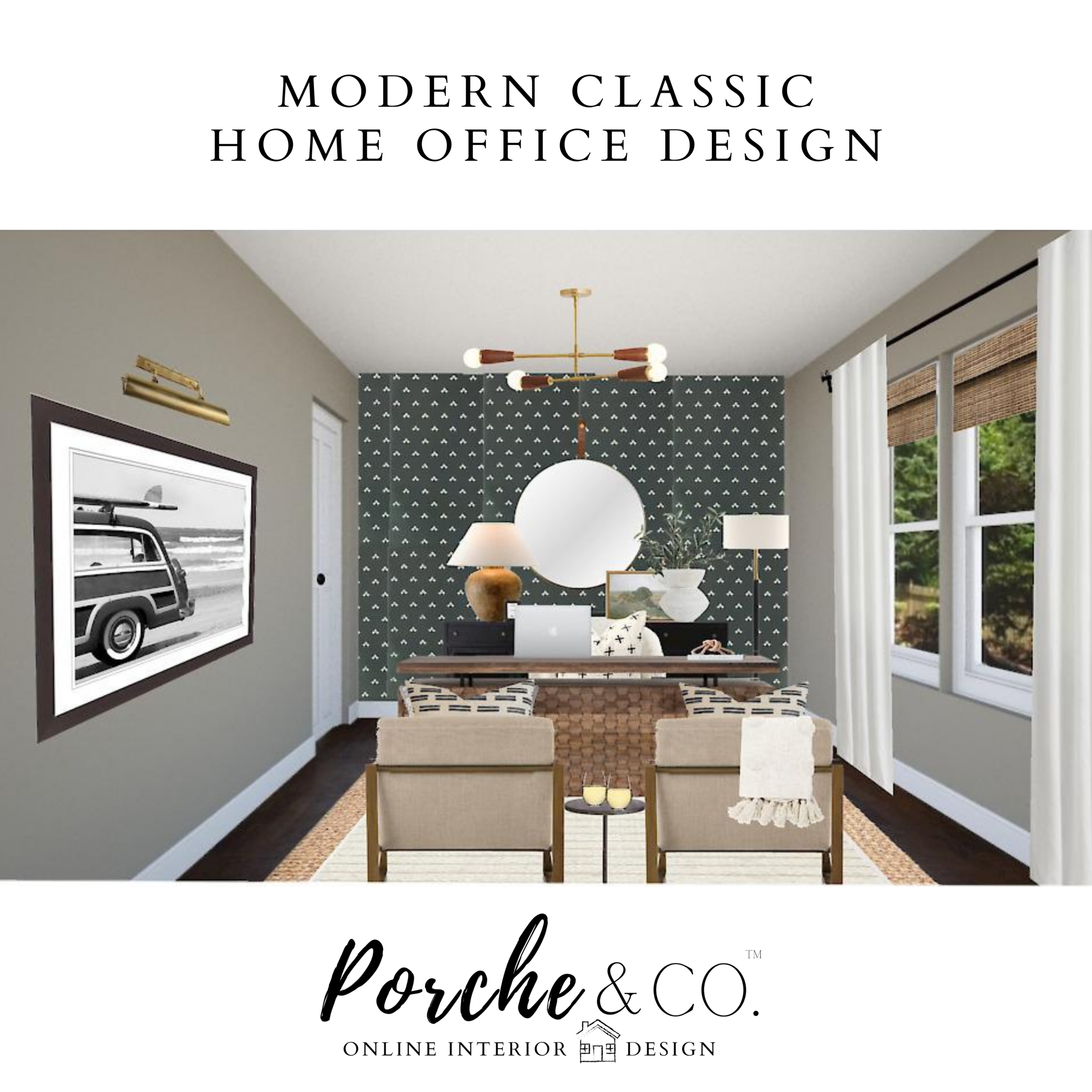 E-Design Client Feature :: Modern Classic Home Office - 3D Vision Board Package :: Porche &amp; Co.