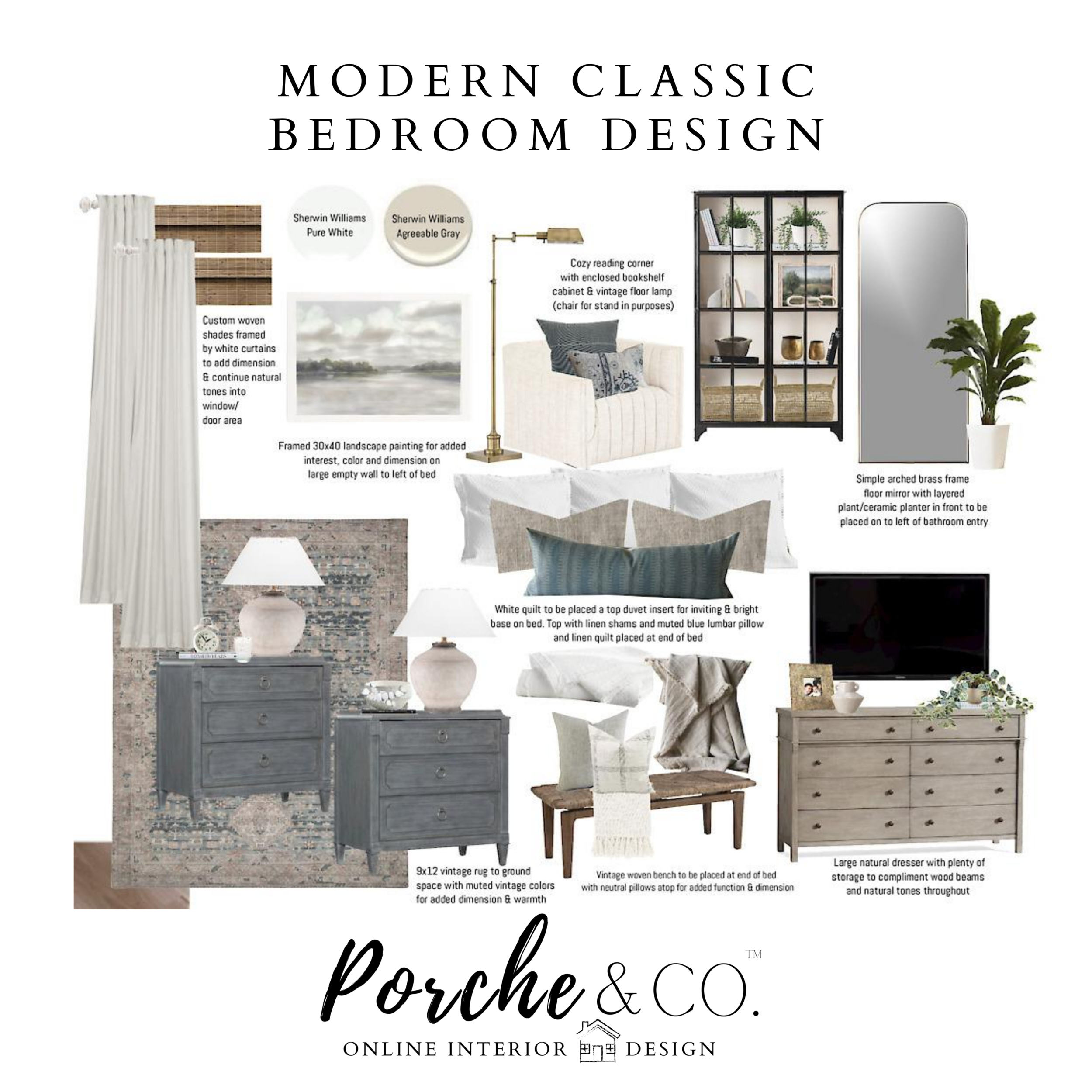 E-Design Client Feature :: Modern Classic Bedroom - 2D Vision Board Package :: Porche &amp; Co.