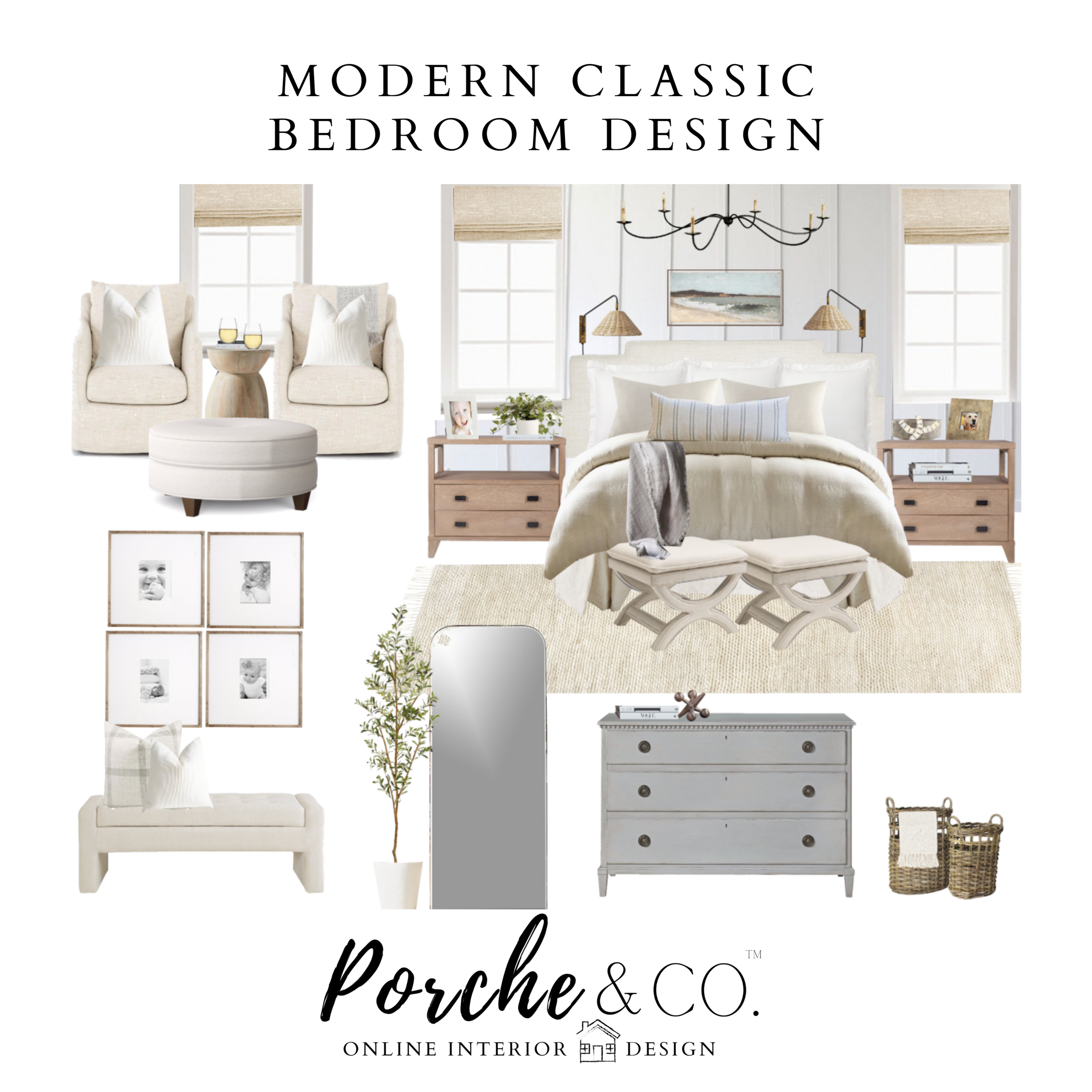 E-Design Client Feature :: Modern Classic Bedroom - 2D Vision Board Package :: Porche &amp; Co.