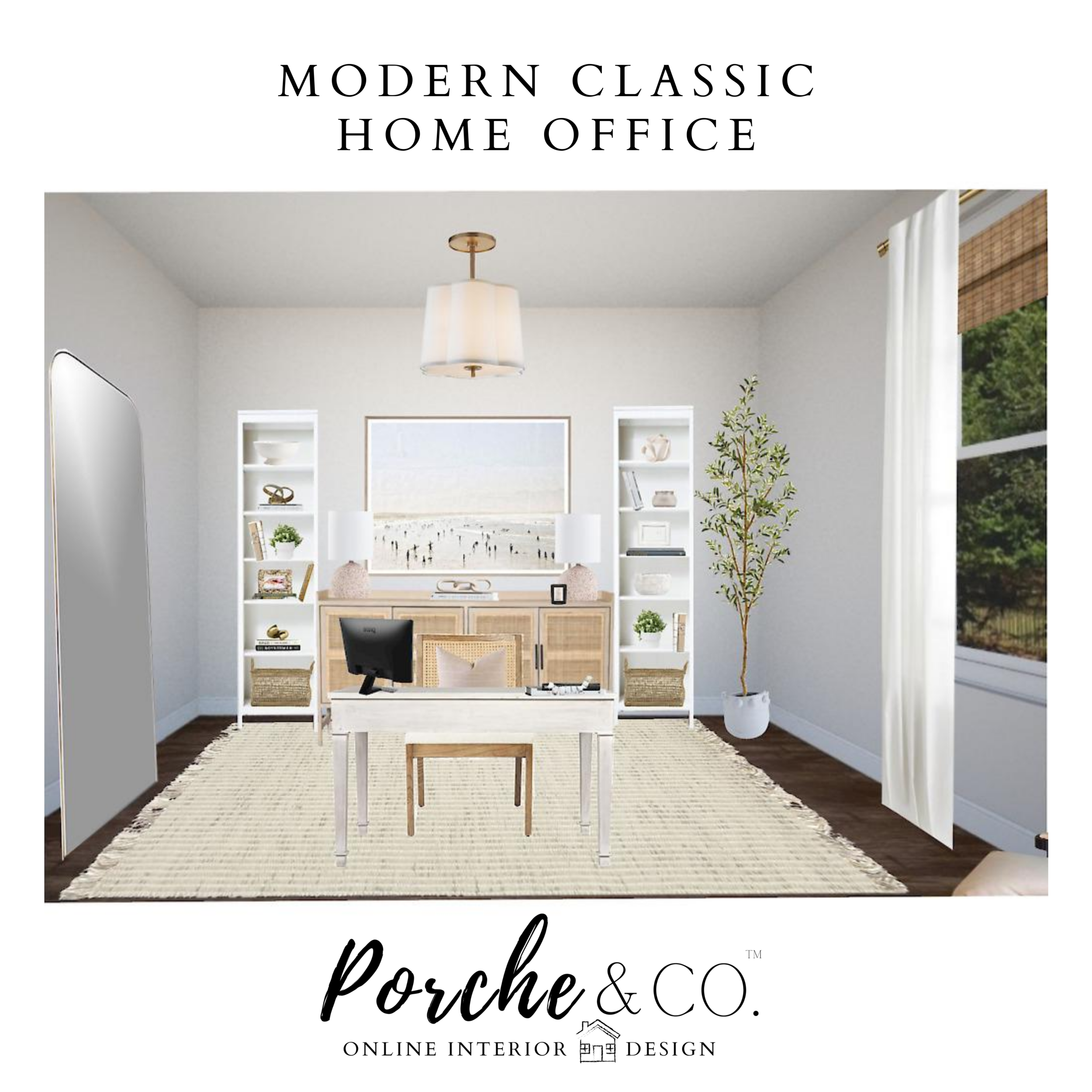 E-Design Client Feature :: Modern Classic Home Office - 3D Vision Board Package :: Porche &amp; Co. 