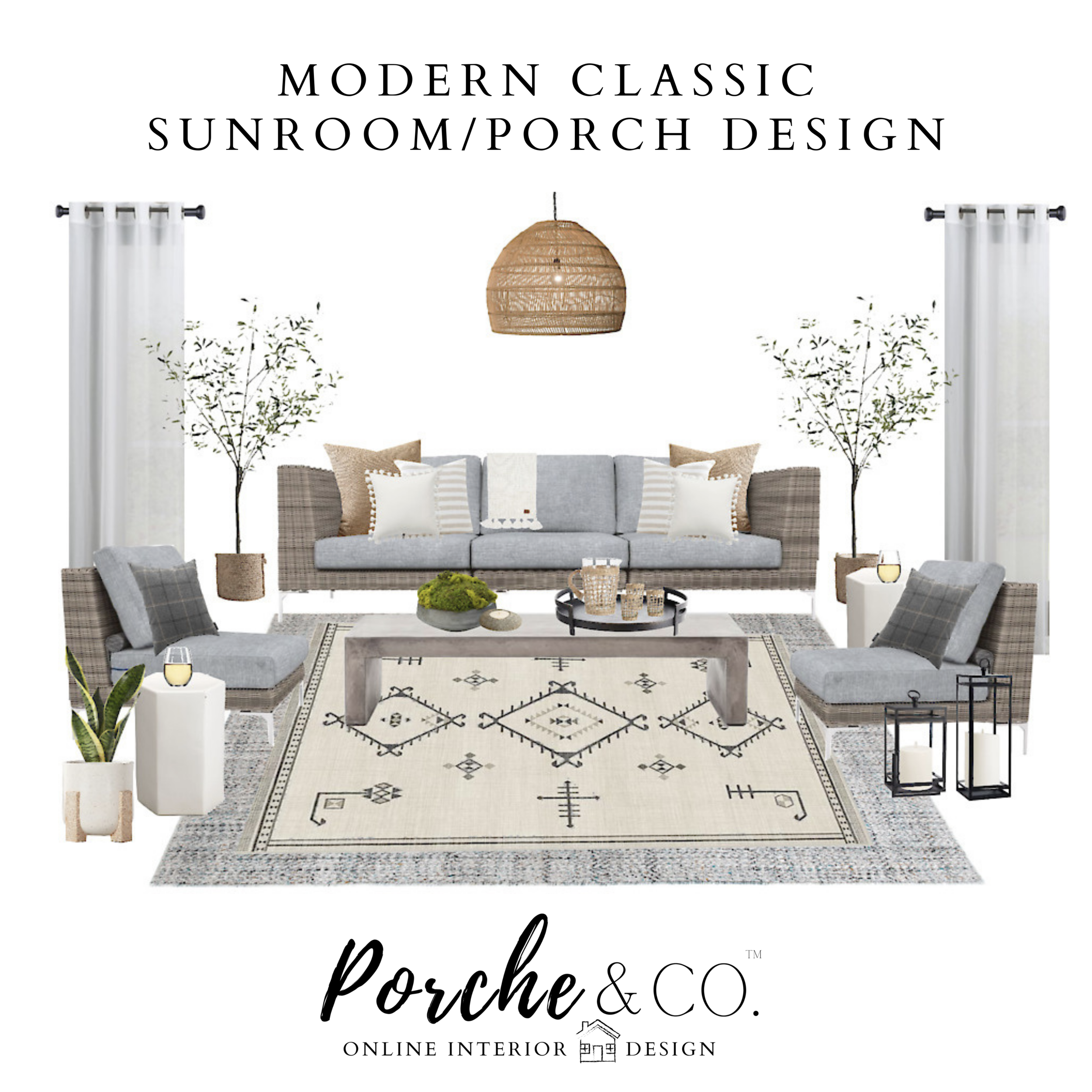 E-Design Client Feature :: Modern Classic Sunroom/Porch Design - 2D Vision Board Package :: Porche &amp; Co.