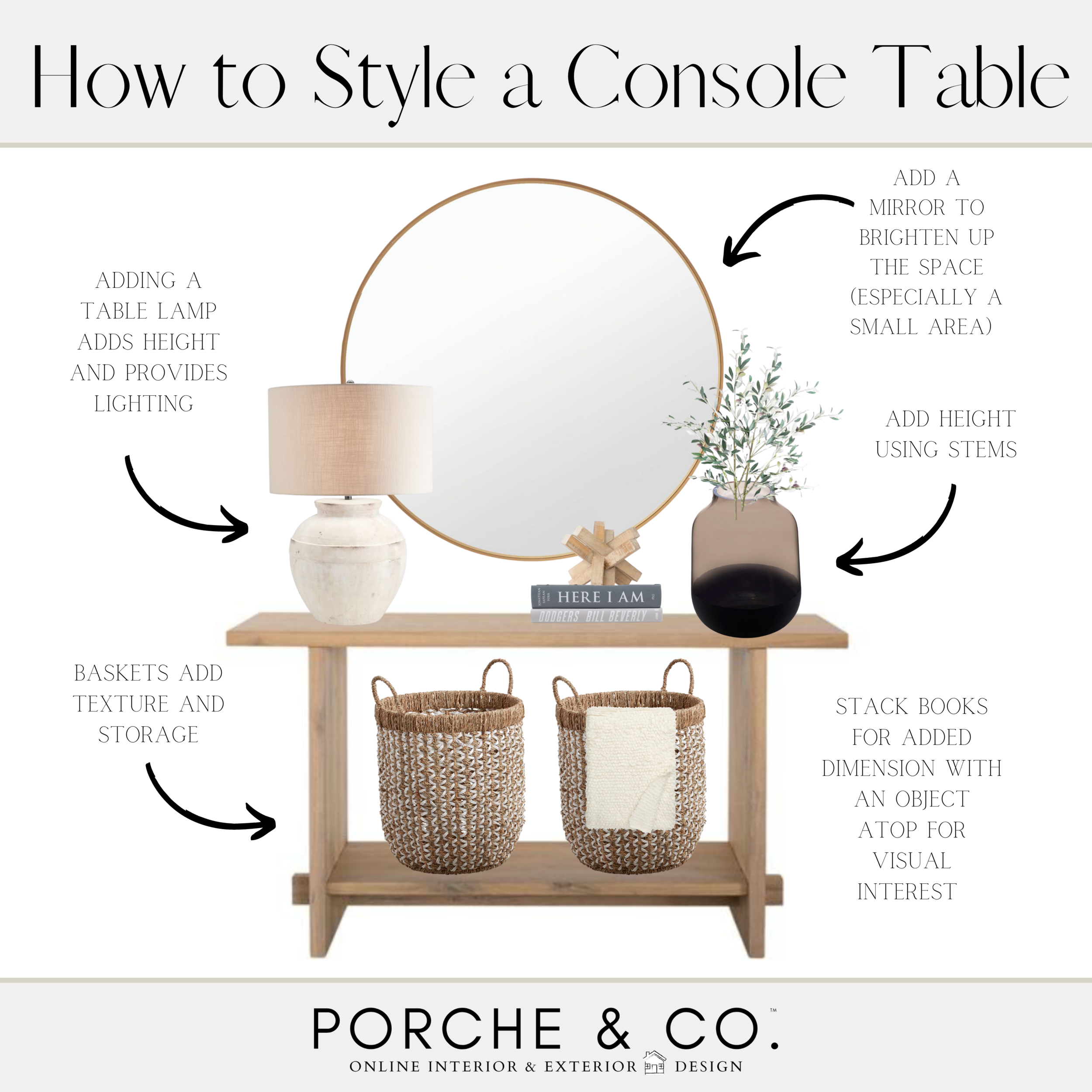 How To Style A Console Table, How High To Hang Round Mirror Over Console Table