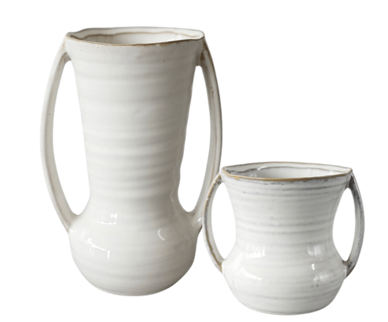 Farmhouse Ceramic Flower Vase with Handles