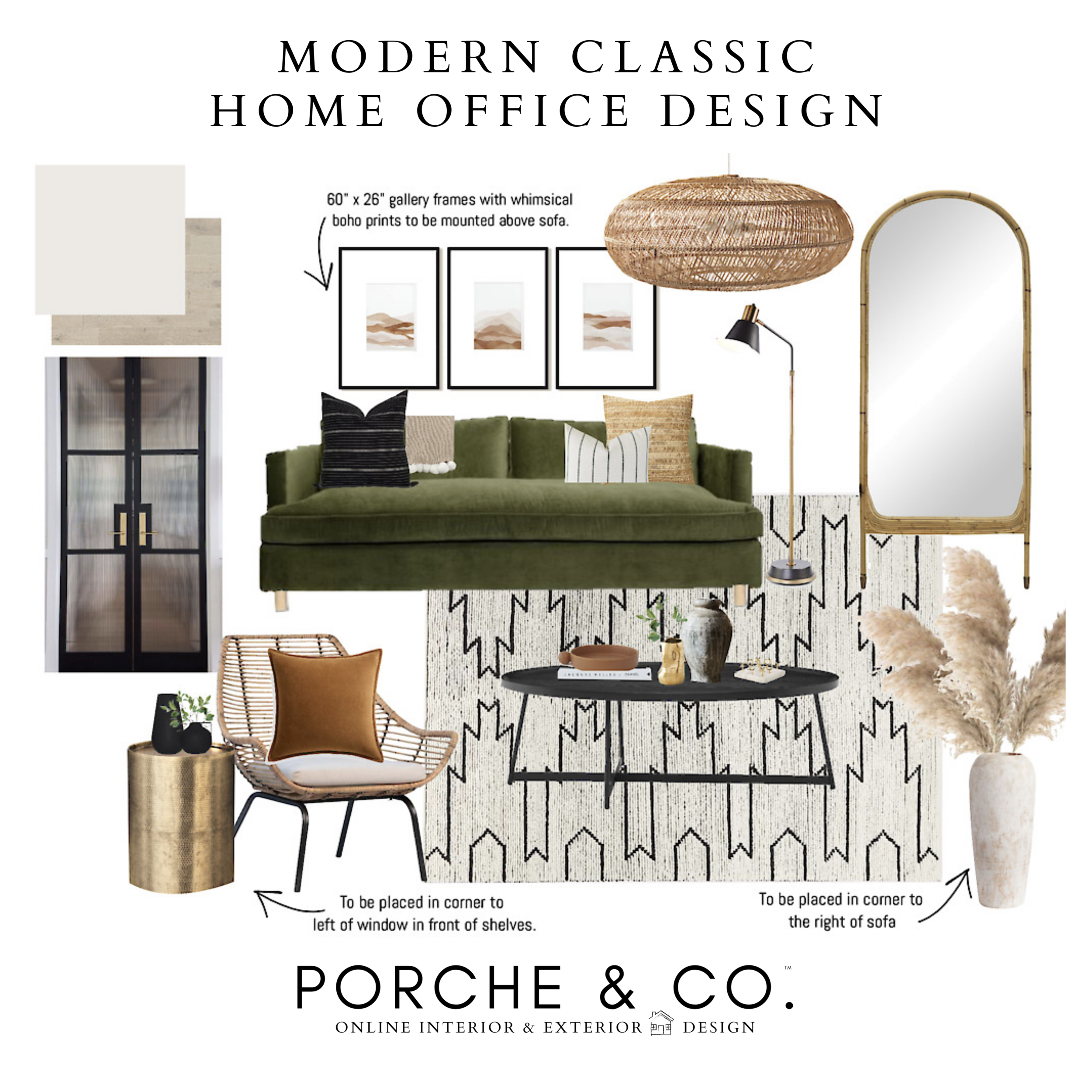 E-Design Client Feature :: Modern Classic Home Office - 2D Vision Board Package :: Porche &amp; Co. 
