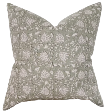 Sage Floral Linen Pillow Cover
