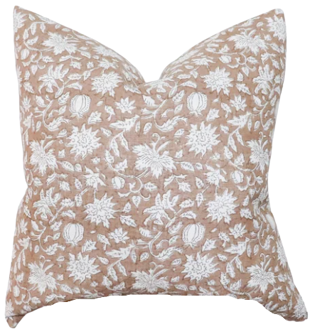 Blush Floral Linen Pillow Cover