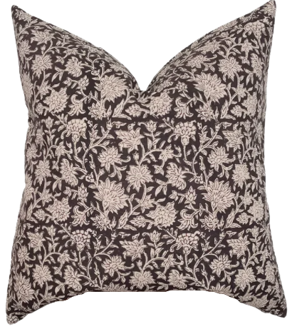 Black Floral Linen Pillow Cover