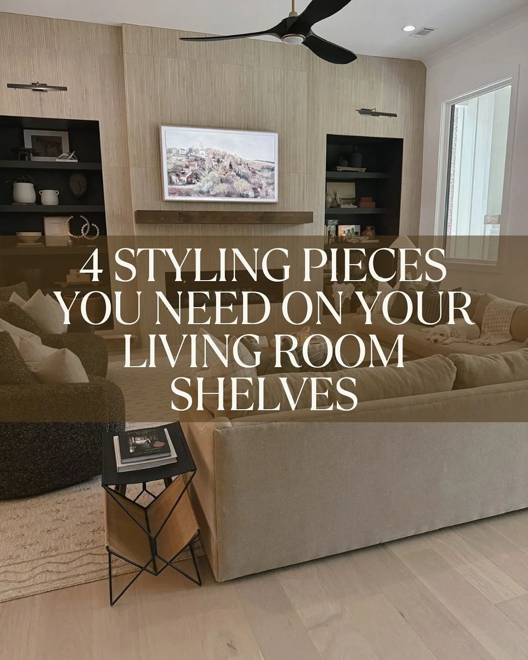 Shelves that tell a story 🤍 &mdash; here are the must-haves that make every built-in look intentional and elevated:
📚 Stacked books for structure
🌿 Greenery for life + movement
🖤 Art and ceramics for personality
🤎 Texture through wood, rattan, a