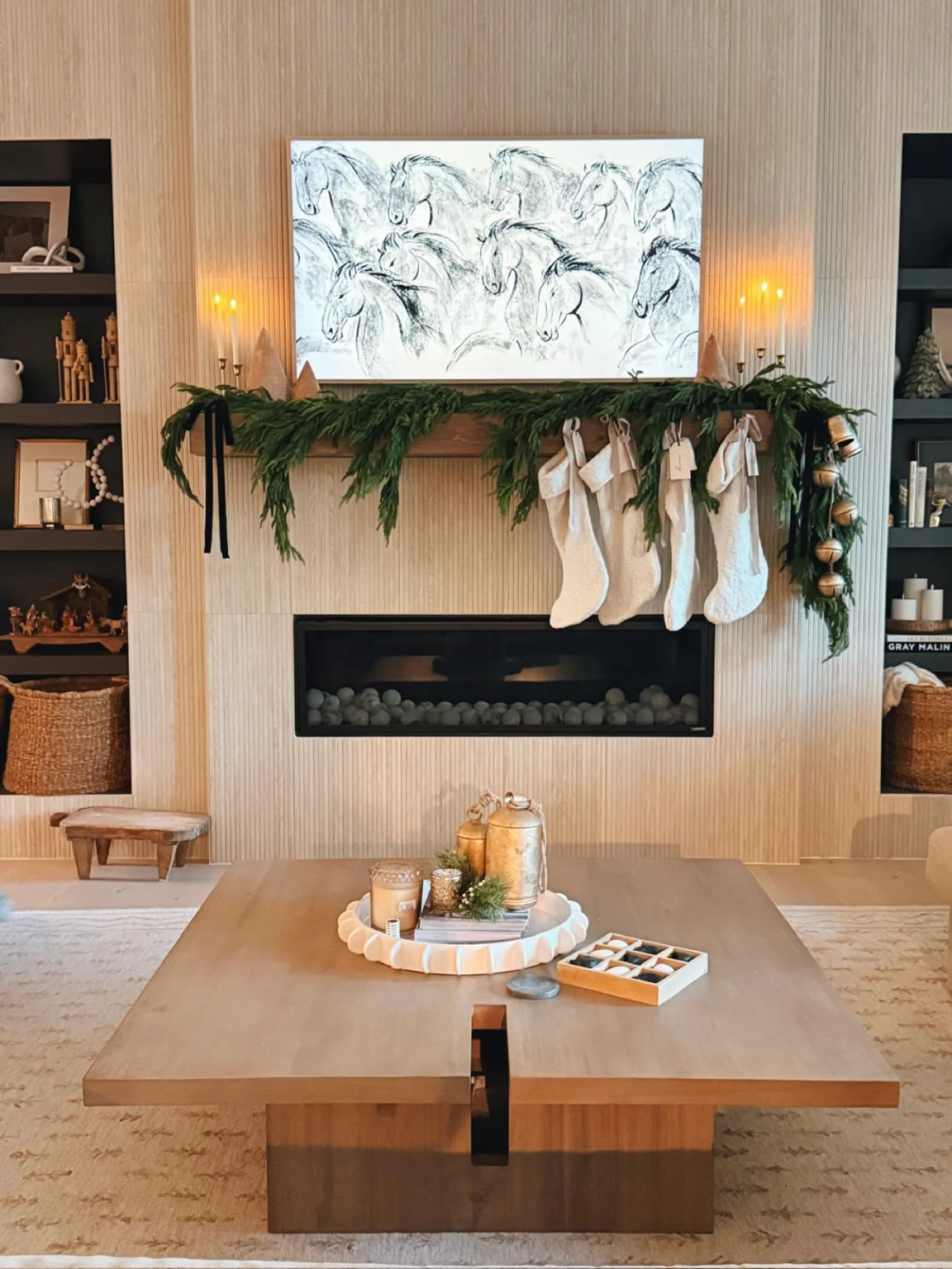 The glow of candles, the soft greens, the gold tones &mdash; this Modern Classic Christmas living room makes the season feel warm, relaxed, and elegant all at once. ✨

I love how every detail feels intentional &mdash; from the natural garland to the 