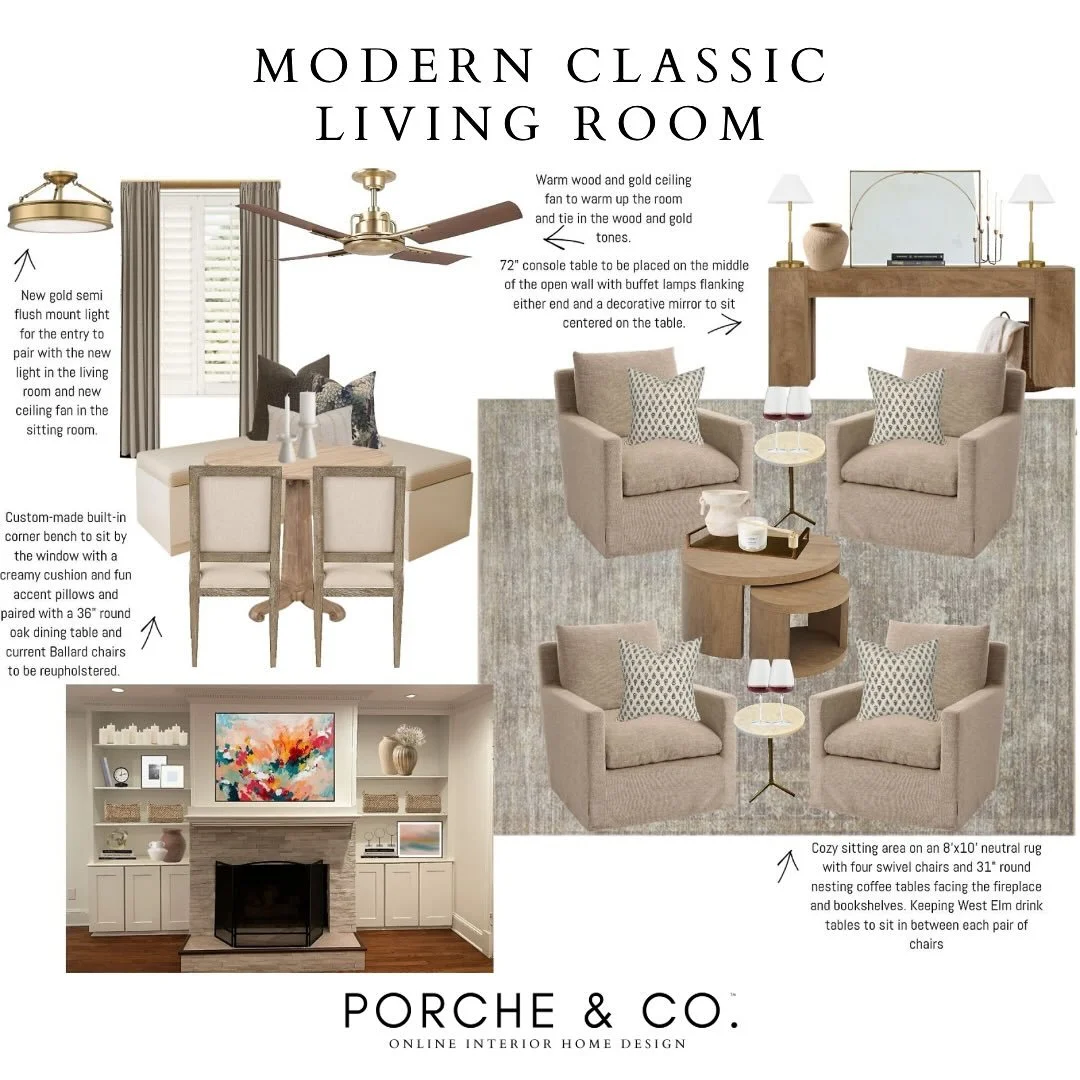 Three different ways to design a Modern Classic living room &mdash; each cozy, timeless, and perfectly tailored to your home&rsquo;s personality 🤍

From warm neutrals and textured layers to soft greens and statement lighting, these client design boa