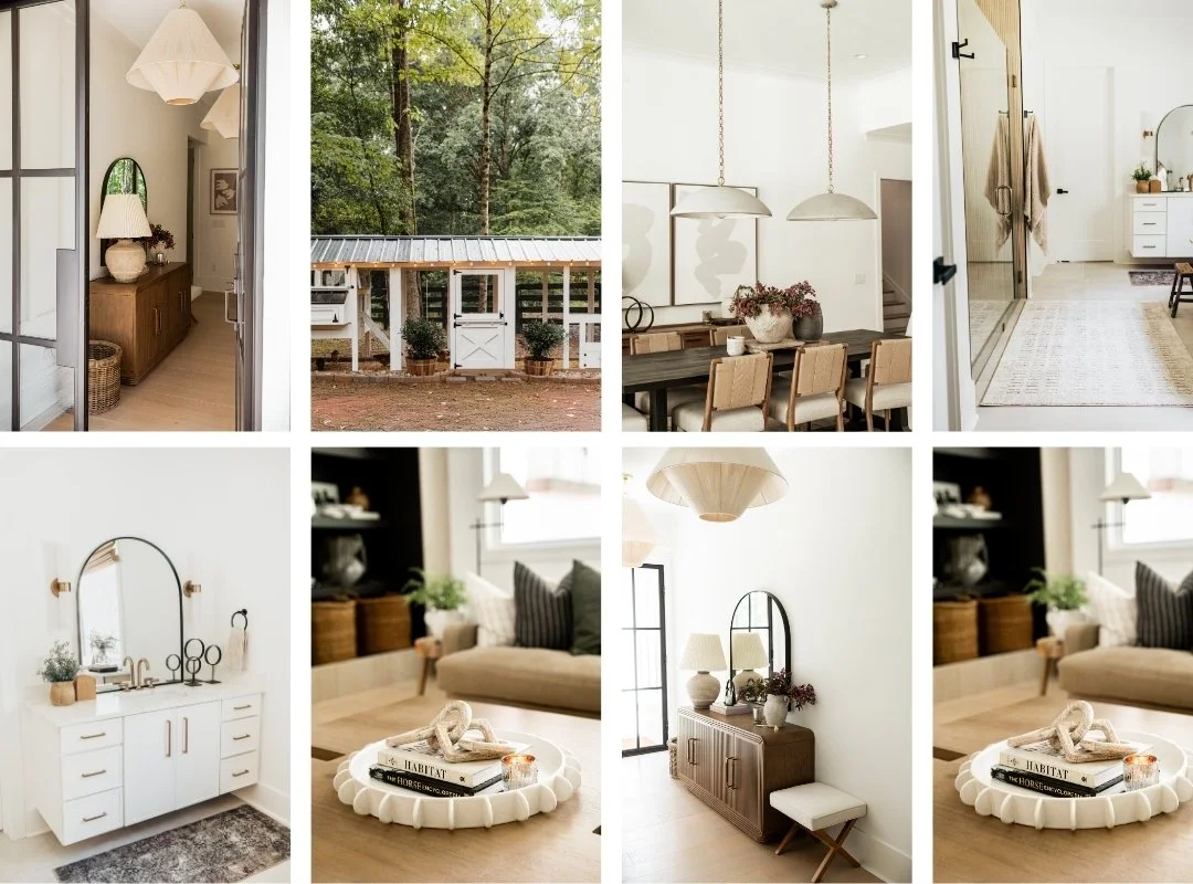 various photos of designer lights in emily's new home