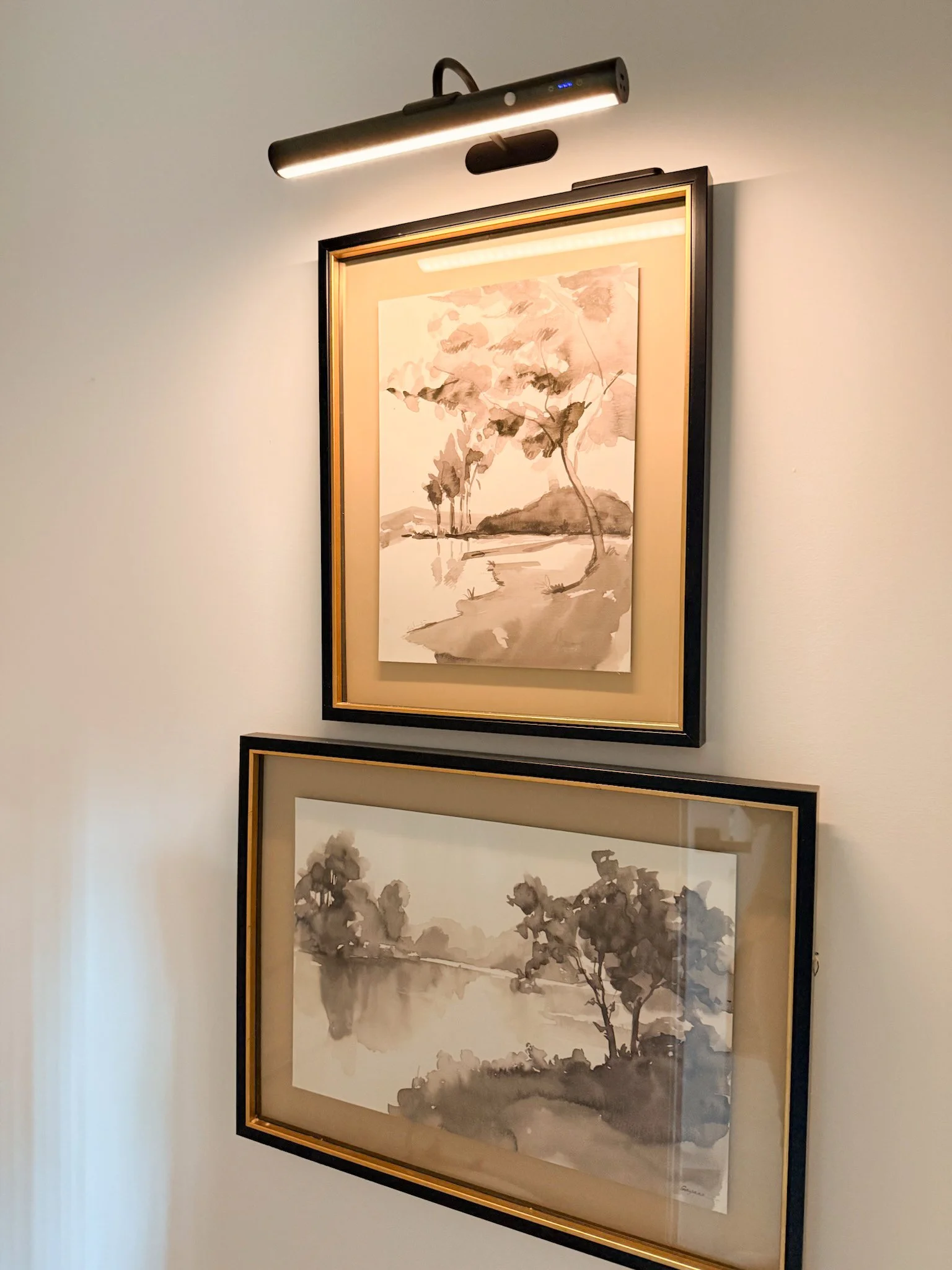 black artwork light with black and white prints