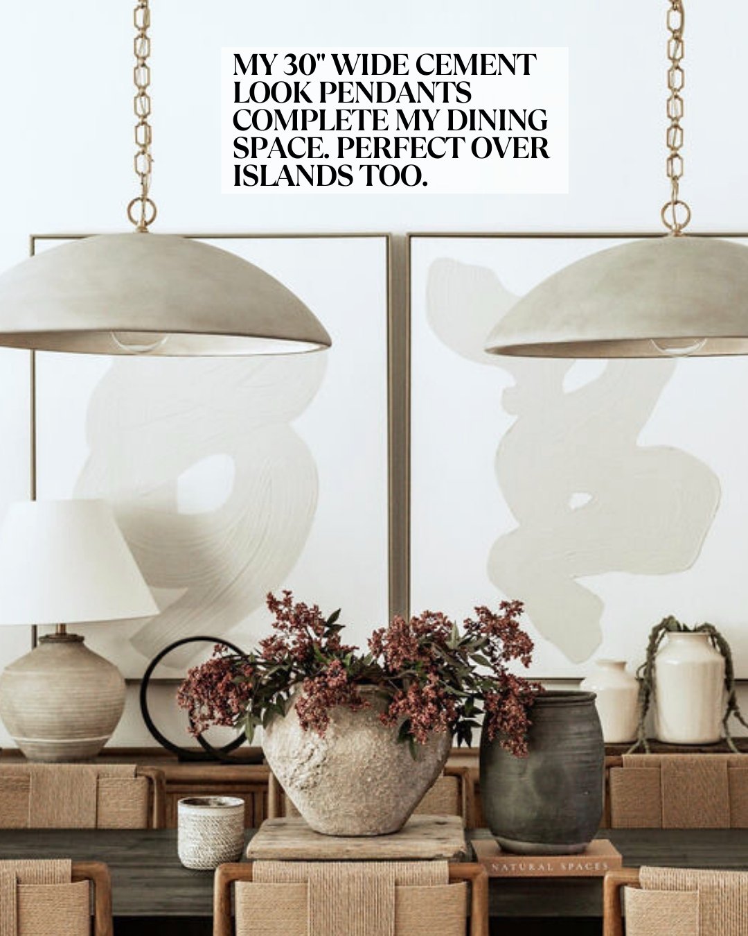 Dining room pendants with neutral table and stems