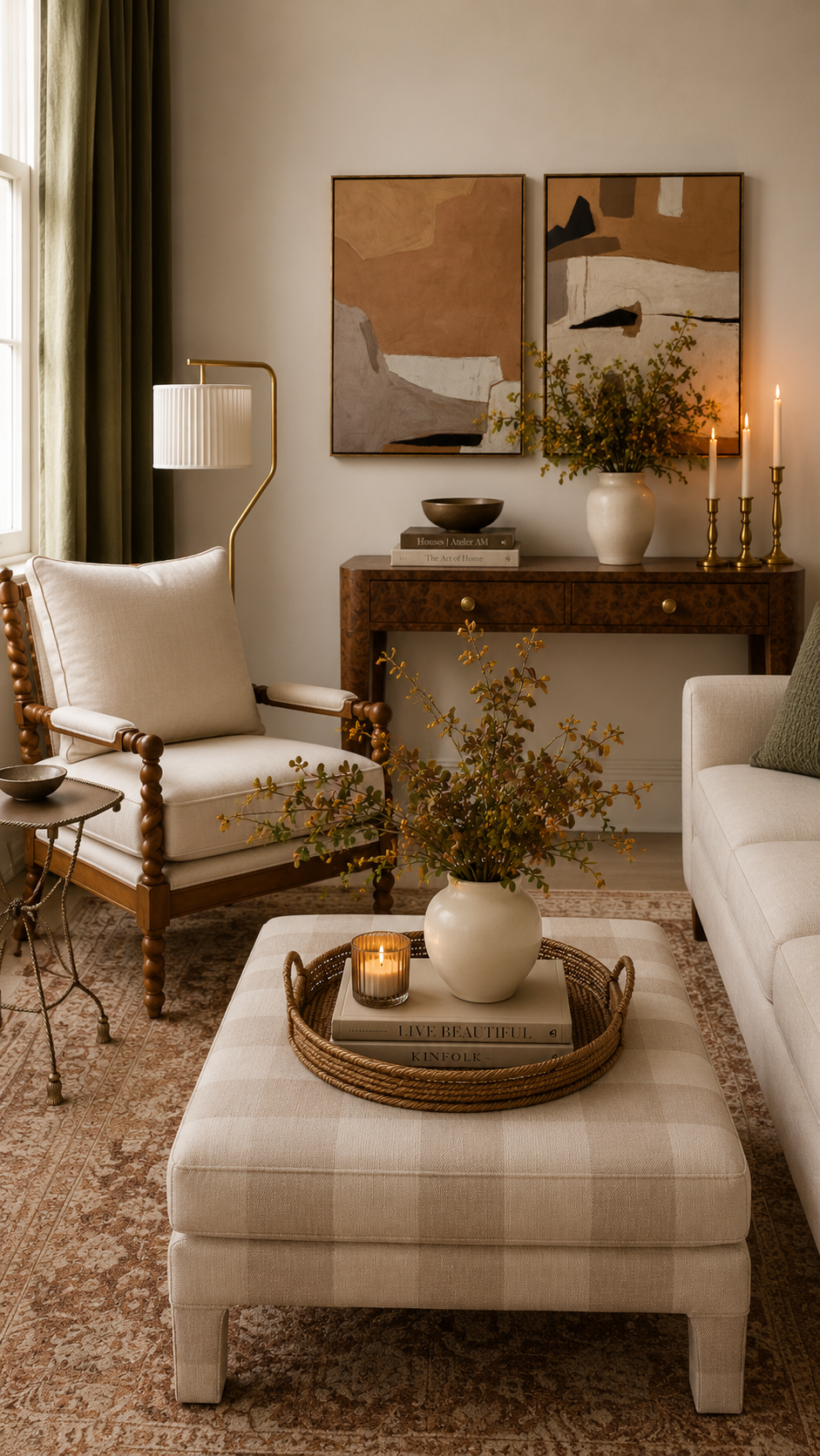 designer living room with target finds and warm tones