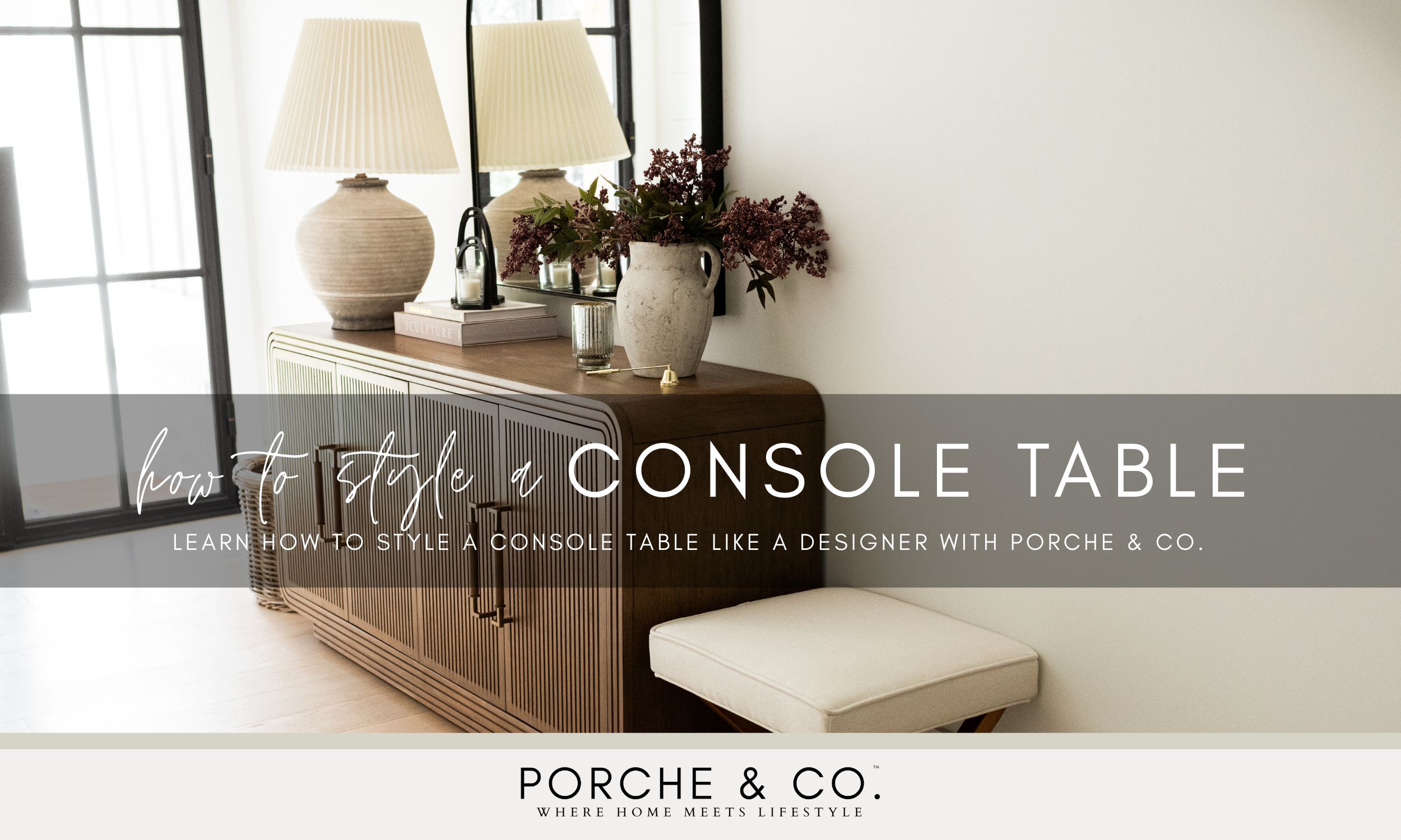 porche and co. entry way with console table and stems