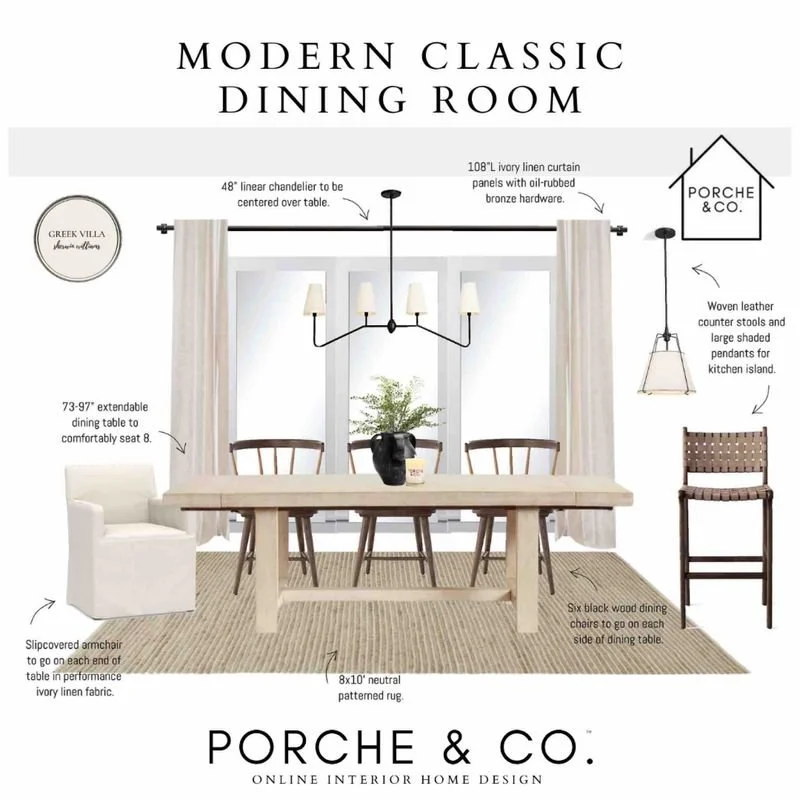 Modern Classic Transitional Dining Room Client Design Vision Board